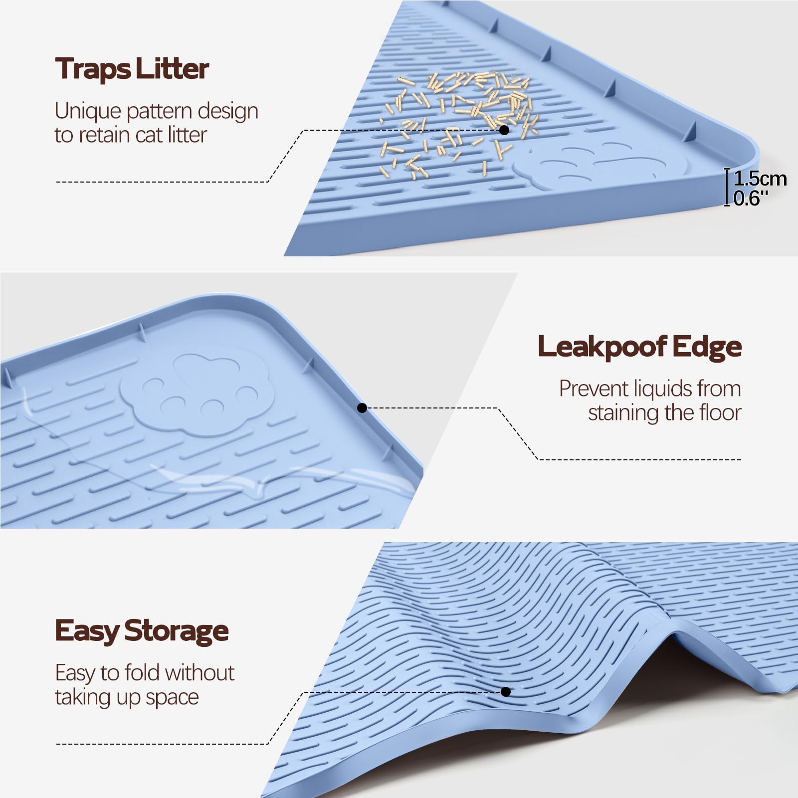 Bartuke Cat Litter Mat, XXL Extra Large 50 x 35 Silicone Mat Litter Trapping Mat for Scatter Control, Soft on Kitty Paws, Easy t