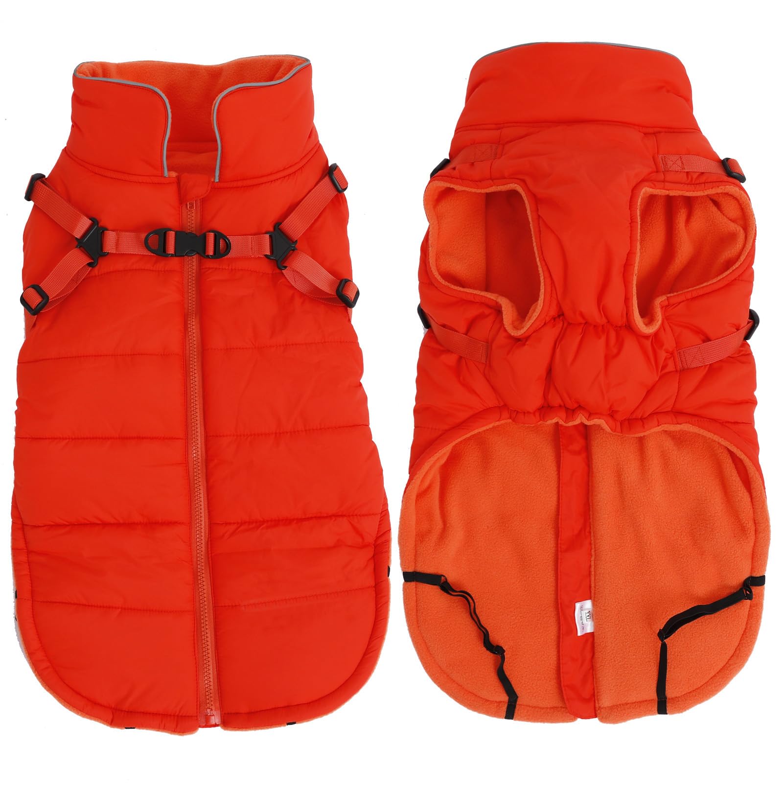 Geyecete Winter Warm Coat Waterproof Dog Winter Jacket With Harness Traction Belt,Windproof Pet Outdoor Jacket Dog Autumn- Can Be Personalized-Orange-S