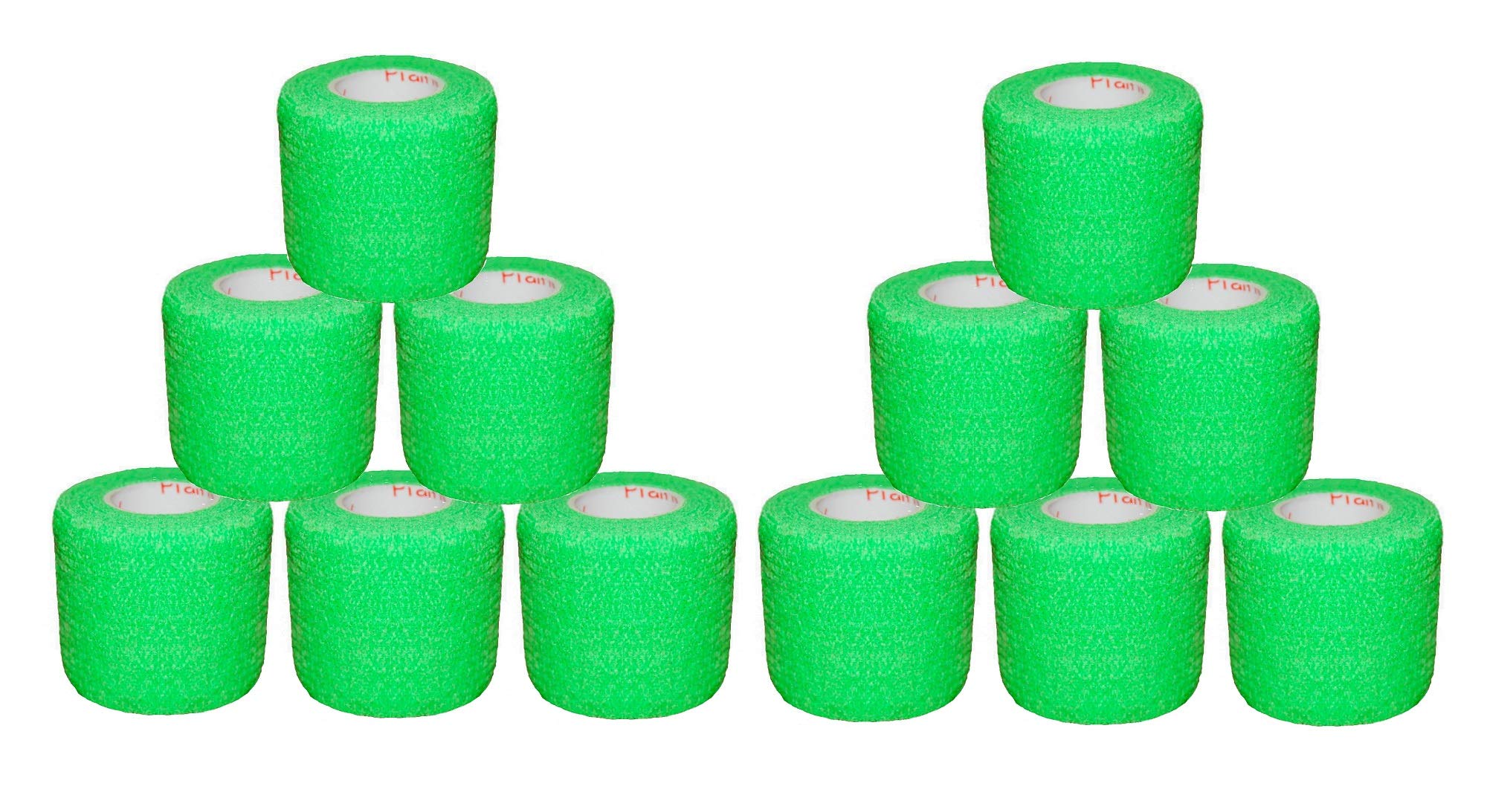 2 Inch Vet Wrap Tape Bulk (Neon Green) (Pack of 12) Self Adhesive Adherent Adhering Flex Bandage Grip Roll for Dog Cat Pet Horse