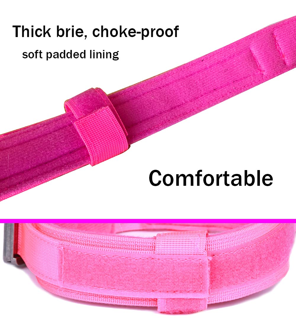 Tactical Dog Collar Military Dog Collar Adjustable Nylon Dog Collar Heavy Duty Metal Buckle With Handle For Dog Training (Pink,M)