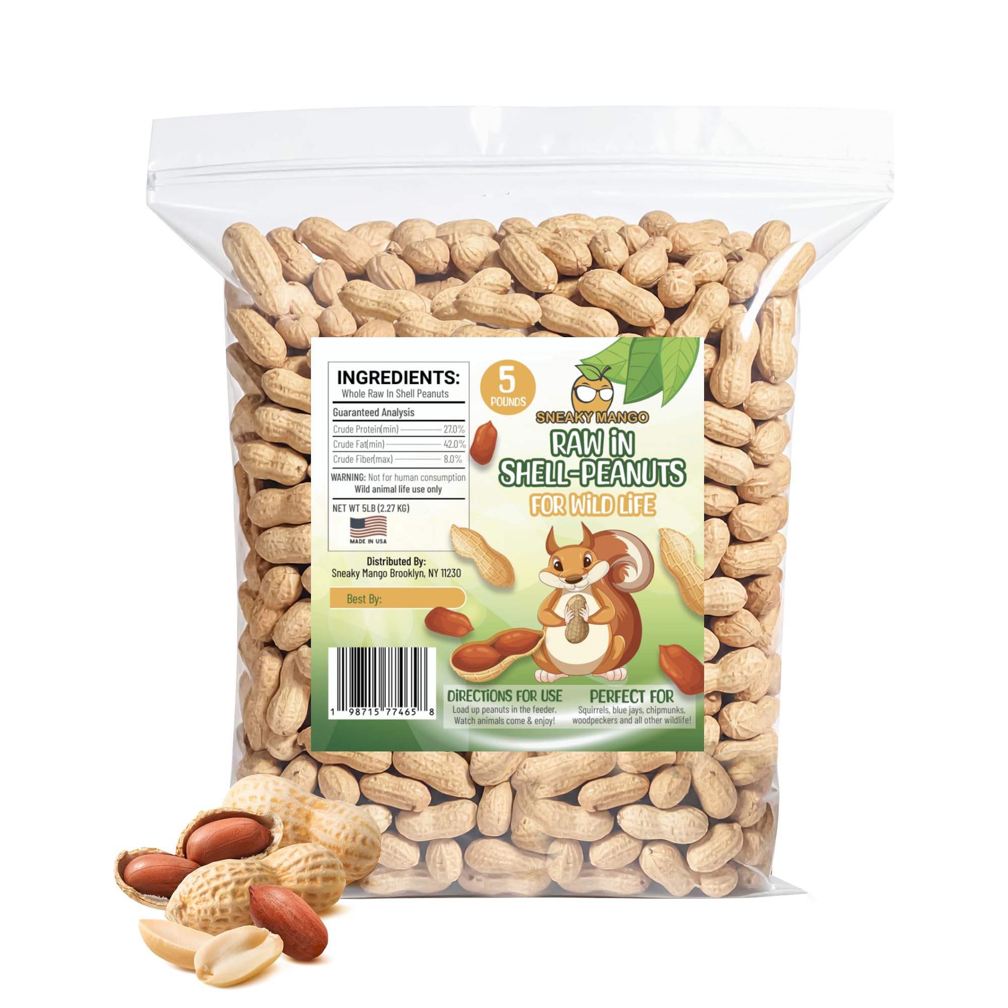 Premium Quality Raw Peanuts in Shell - 5 Pounds - All-Natural Food for Squirrels, Deer, Birds, and Other Wildlife Animals - Grow