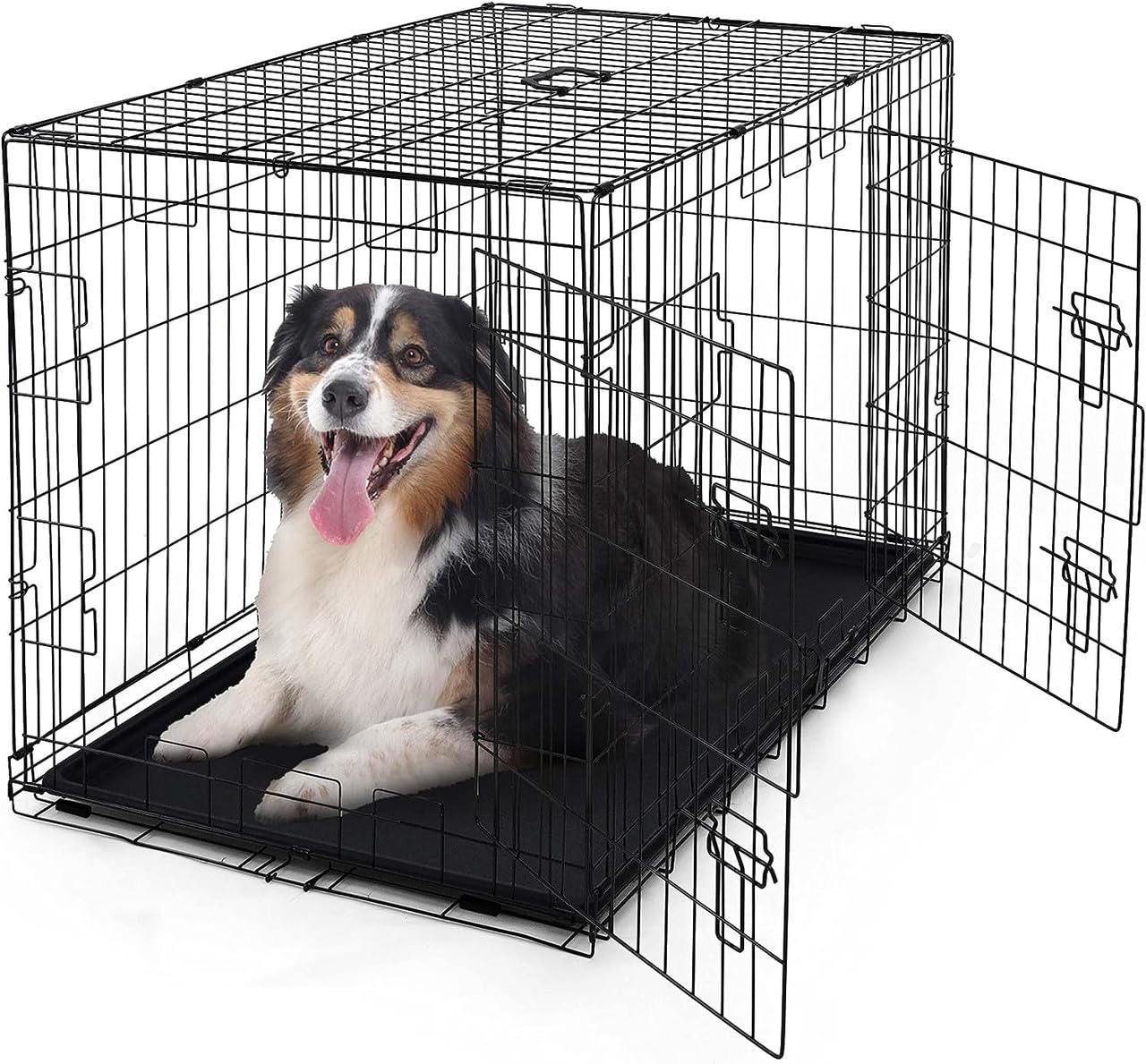 Caphaus Foldable Dog Crate Kennel W/Leak-Proof Pan & Divider Panel, Metal Crate, Small, Medium & Large Dog Crate Indoor Wire Cag