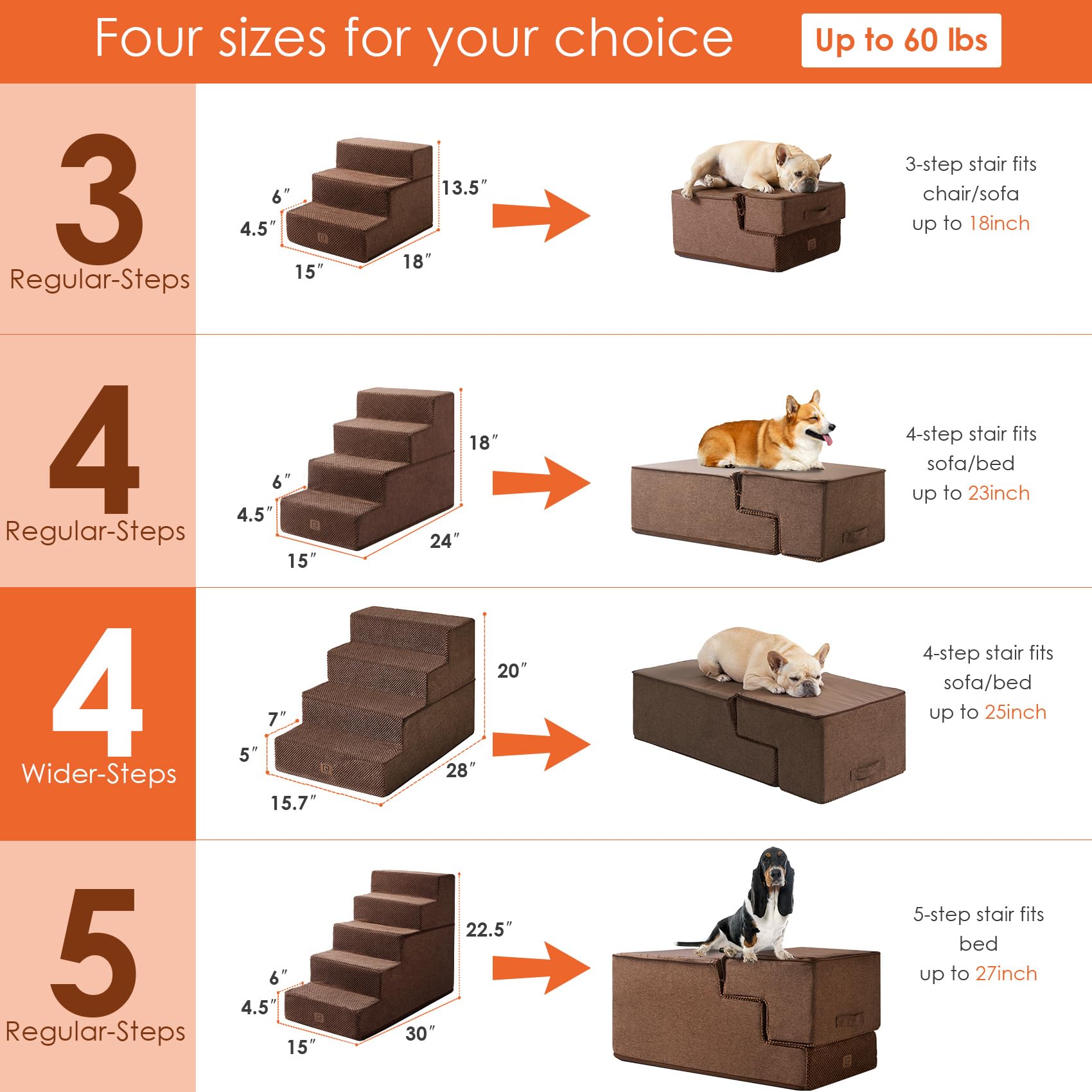 Eheyciga Dog Stairs For Bed 20”H, 4-Step Extra Wide Dog Steps For High Bed, Pet Steps For Small Dogs And Cats, Non-Slip Balanced Dog Indoor Ramp, Brown