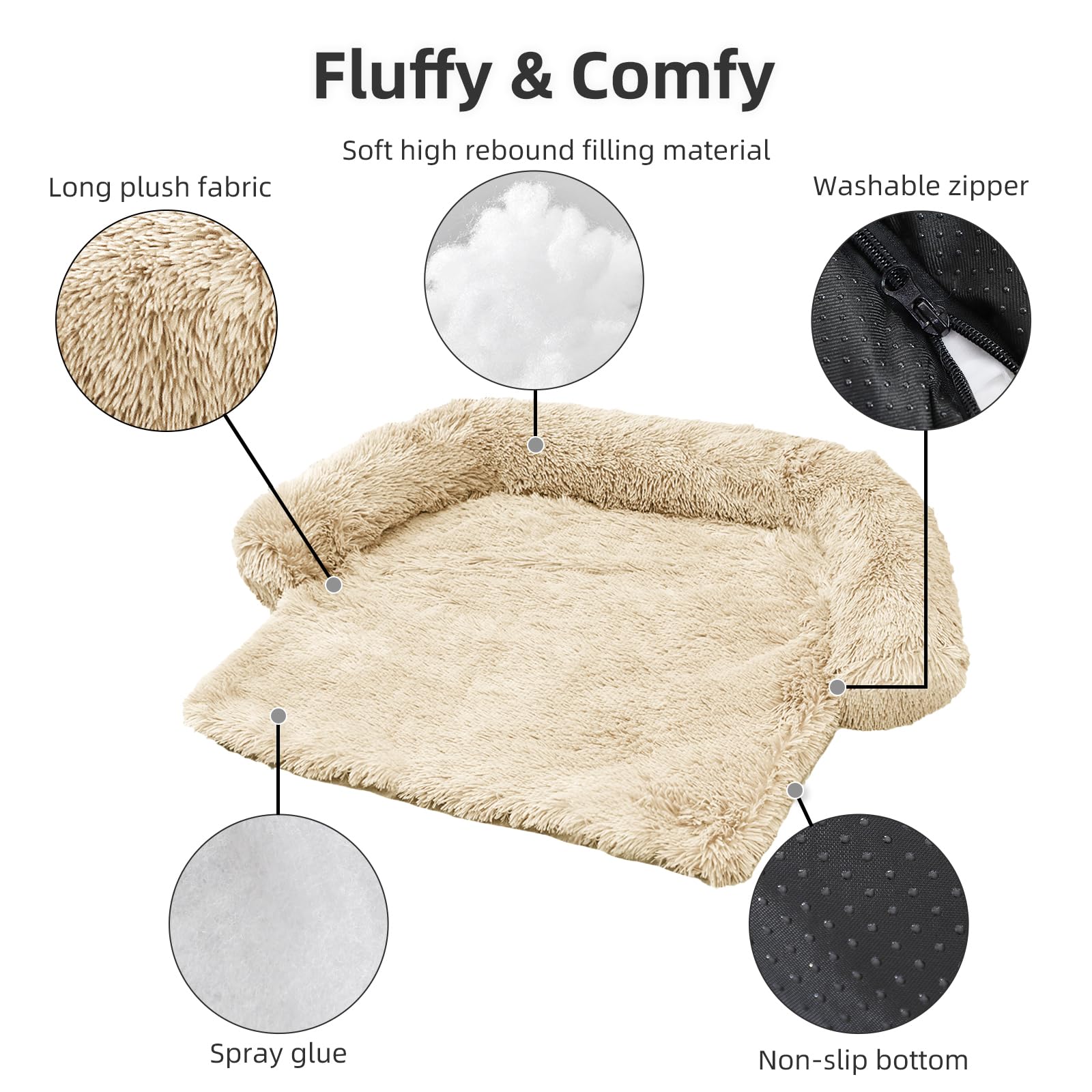 Calming Dog Bed Fluffy Plush Dog Mat For Furniture Protector With Removable Washable Cover For Large Medium Small Dogs And Cats (Large, Beige)
