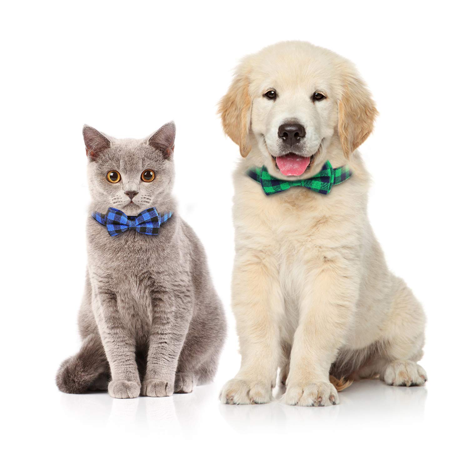 Dog Bow Tie, Vaburs Dog Cat Collar With Bow Tie Buckle Light Plaid Dog Collar For Dogs Cats Pets Soft Comfortable,Adjustable (S, Green)