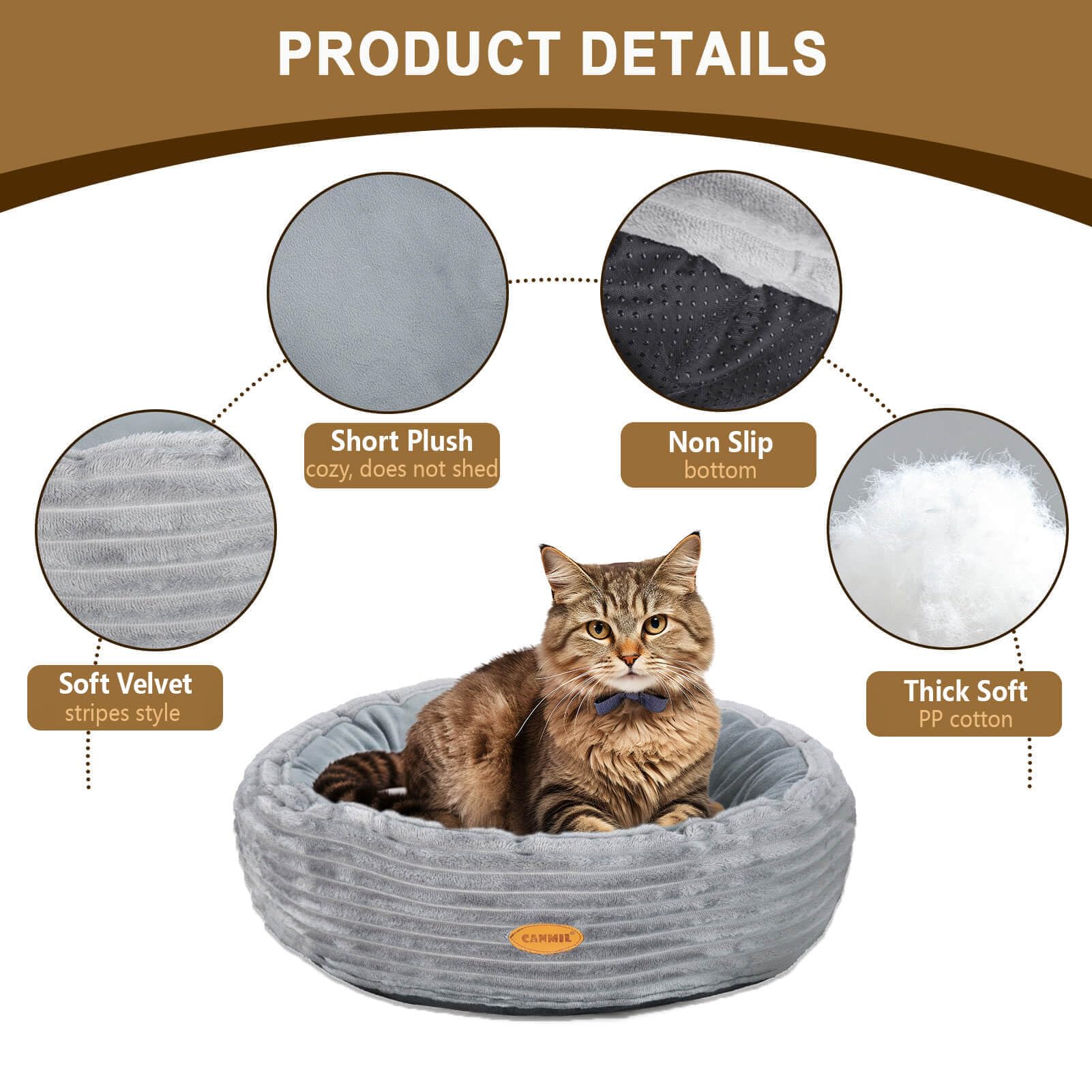 Cat Bed, Cat Bed For Indoor Cats, 20 Donut Cat Bed For Cats And Small Dogs, Washable Round Pet Bed, Indoor Use