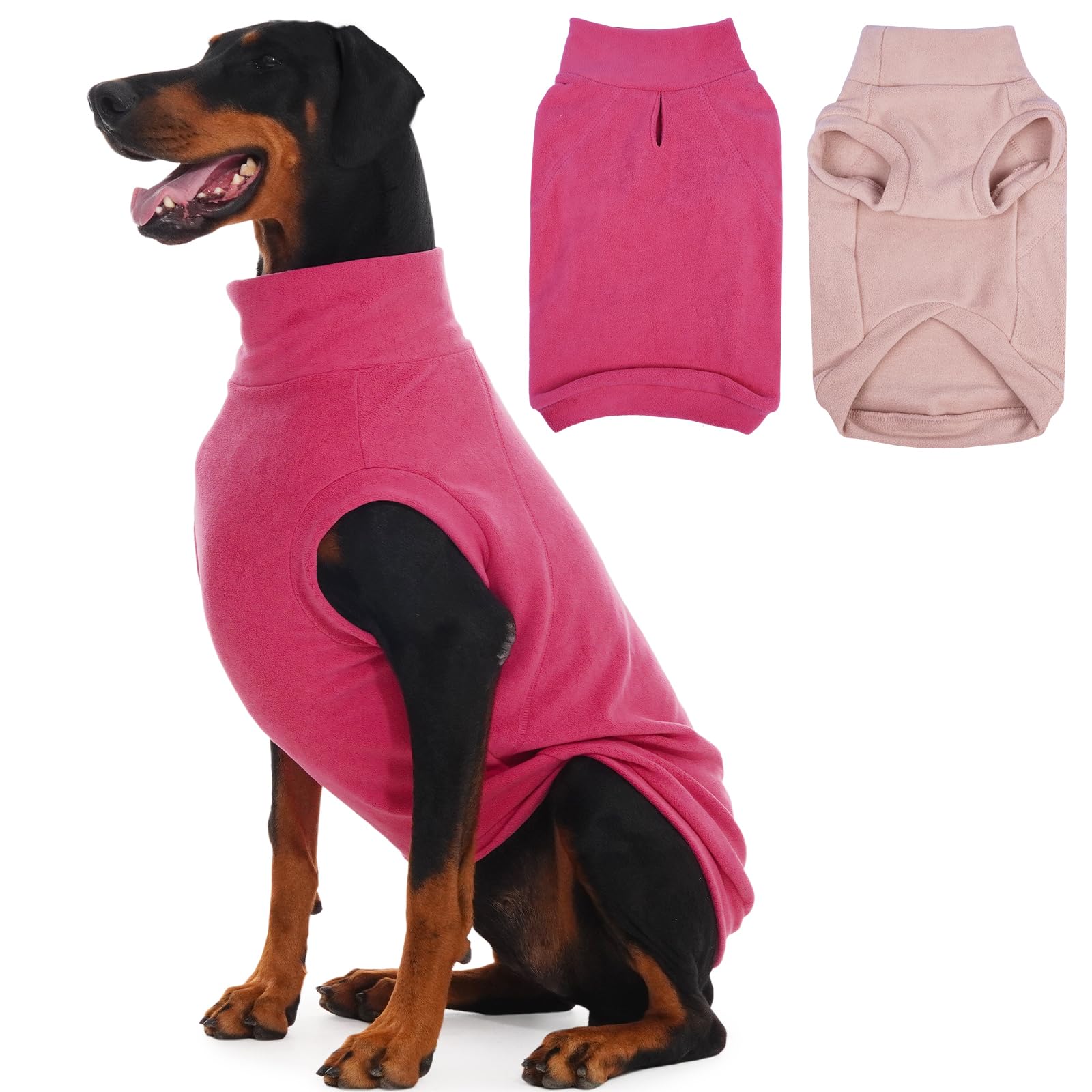 IECOii 2 Pack 4XL Dog Fleece Vest Sweater, Warm Stretchy Doberman Fleece Jacket with Leash Hole for Large Dogs - Winter & Fall S