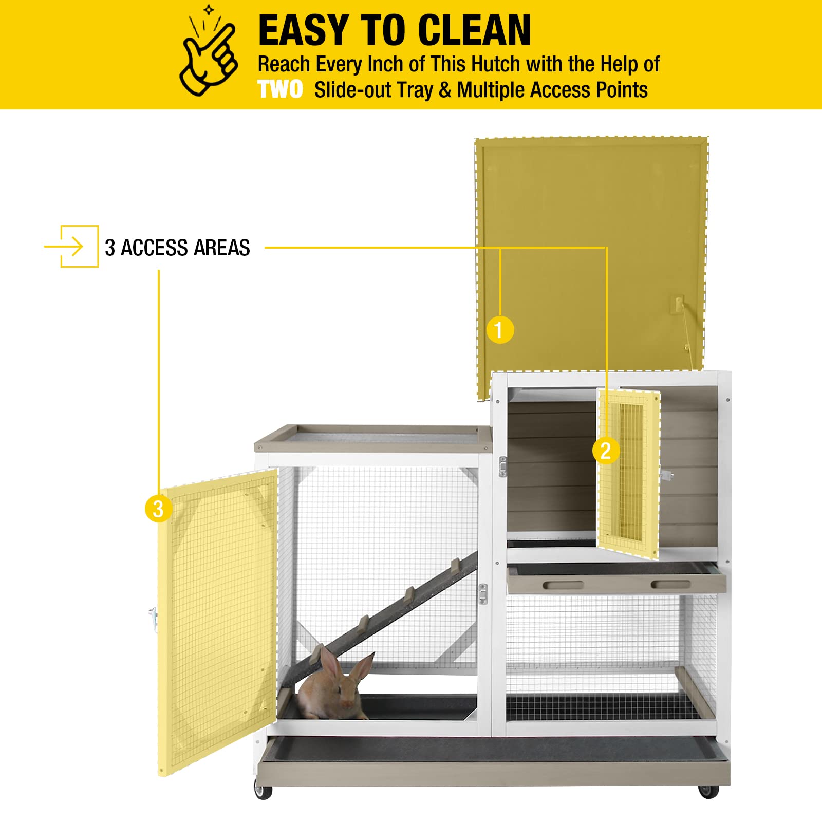Rabbit Hutch Cage Outdoor And Indoor Bunny Hutch On Wheels With Two Deeper No Leak Trays, Guinea Pig Cages Rabbit House (Matcha