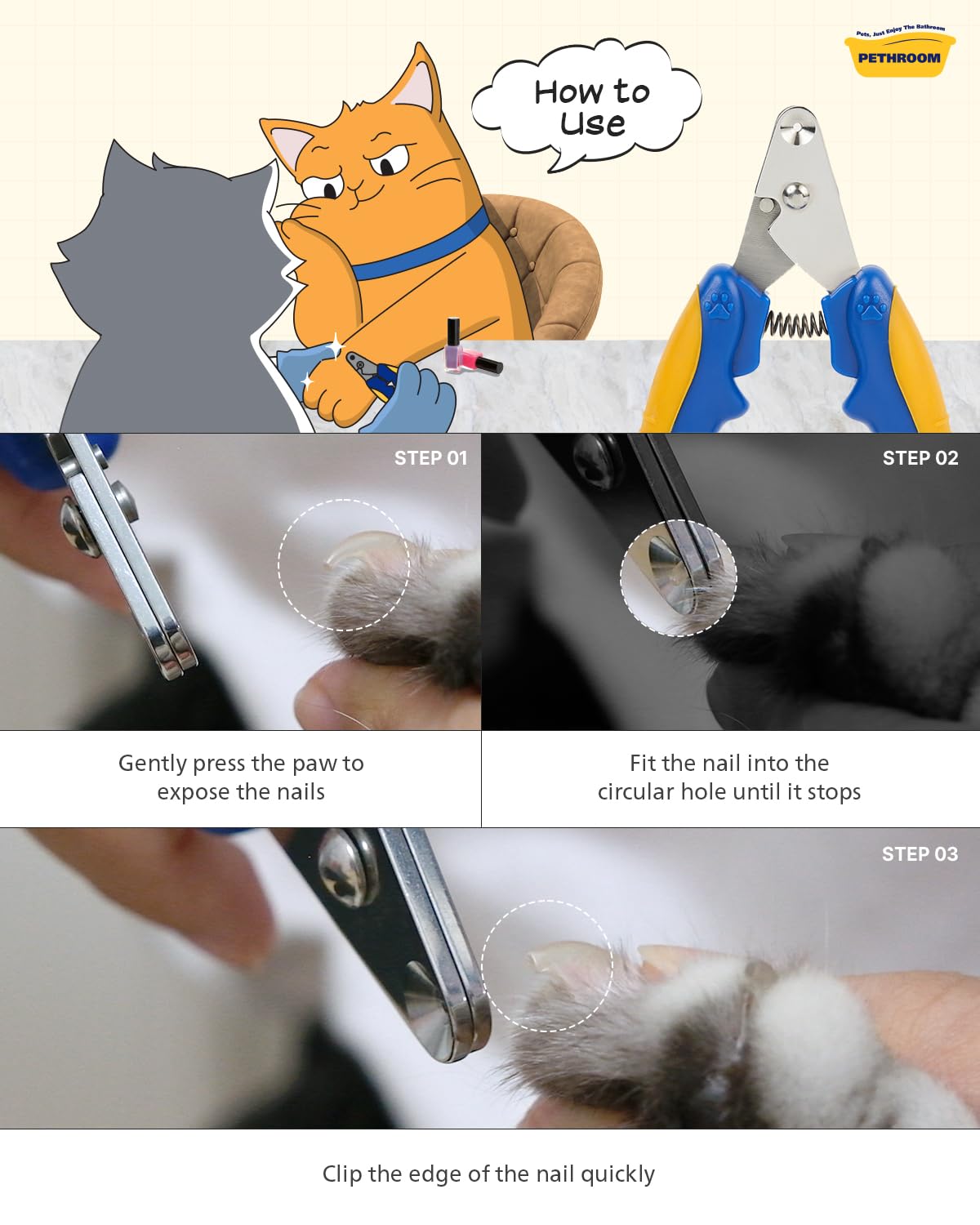 [PETHROOM] Cat Nail Clipper Trimmer for Indoor Cats with Circular Cut Hole (2mm) | Premium Sturdy Stainless Steel Blade Cat Claw