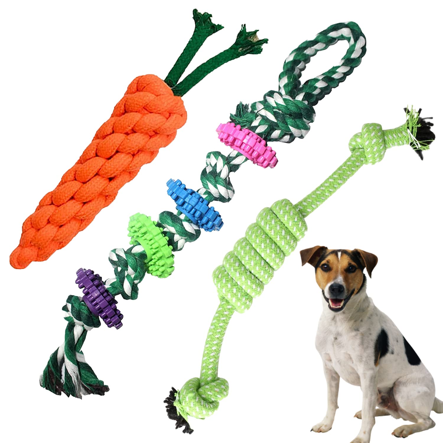 Emily Pets Dog Rope Toys, Puppy Chew Teething Rope Toys Set Of 3 Durable Cotton Dog Toys For Playing And Teeth Cleaning Training