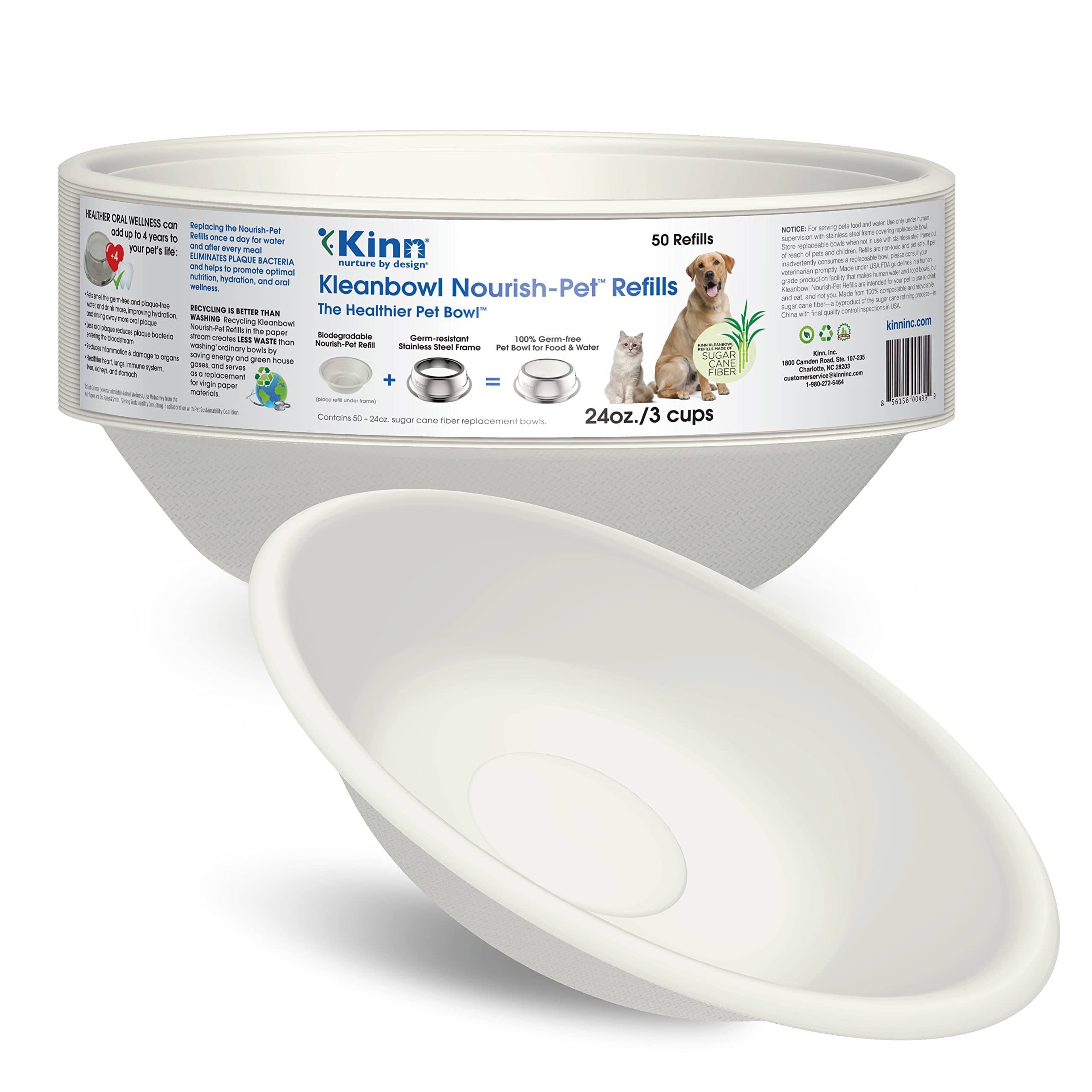 Kinn Kleanbowl Disposable Dog Food Bowls, 24 oz (Pack of 50) - Frame System Refills, Use for Travel, Boarding, or Crate, Compost