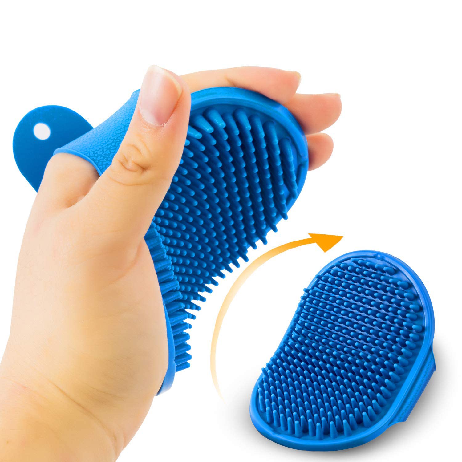 Jainsons Pet Products Dog Bath Brush Dog Grooming Brush, Pet Shampoo Bath Brush Soothing Massage Rubber Comb With Adjustable Rin
