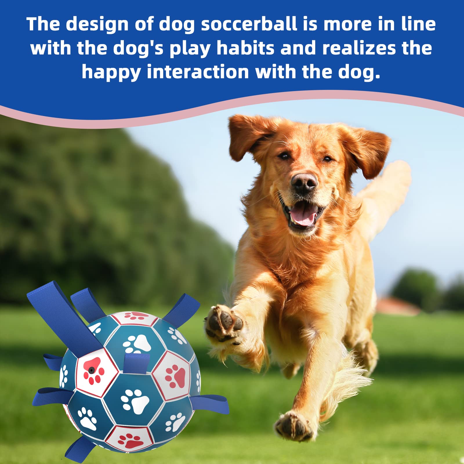 Qdan Dog Ropes Toys Soccer Ball With Straps, Interactive Dog Toys For Tug Of War, Puppy Birthday Gifts, Dog Tug Toy, Dog Water Toy, Durable Dog Balls For Medium & Large Dogs(8 Inch)
