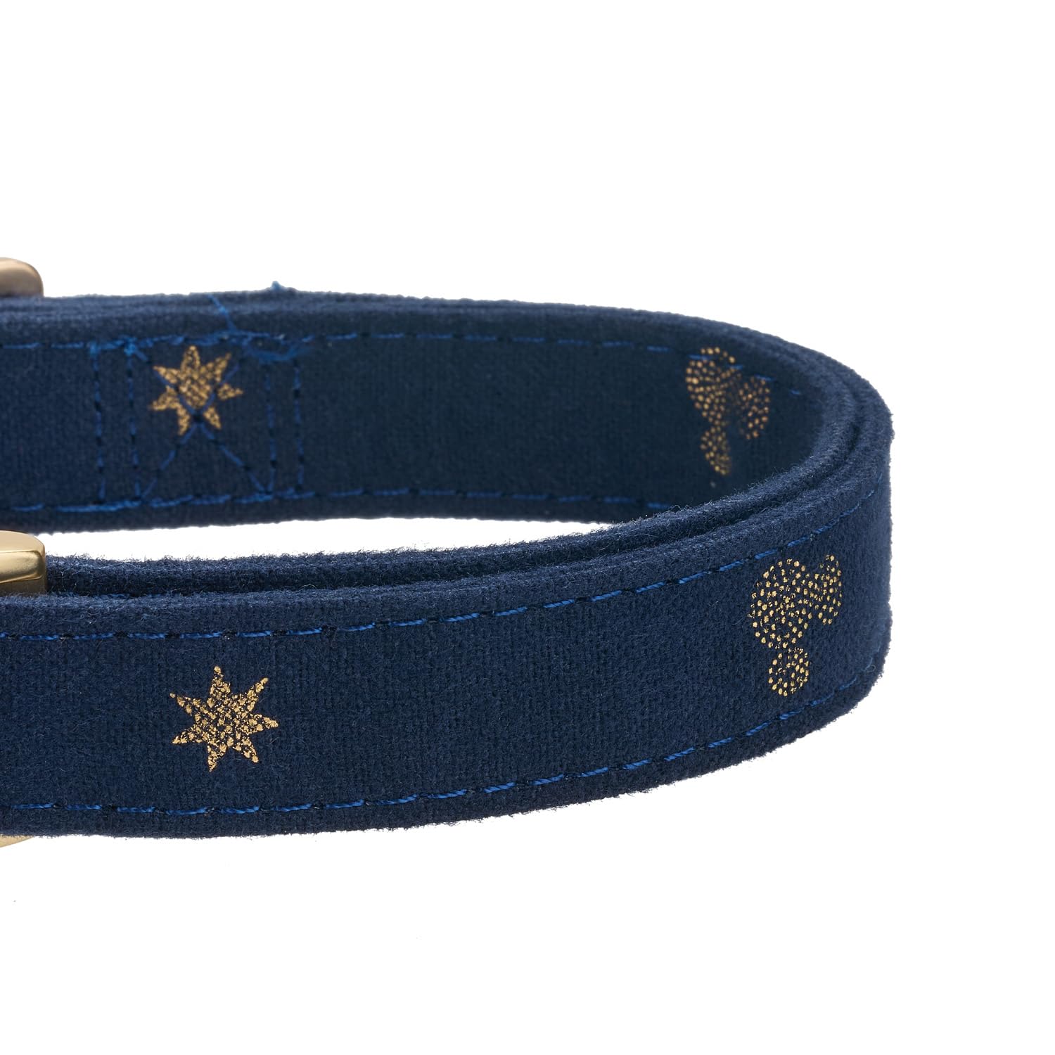 Ewinoom Cotton Dog Collar With Metal Buckle Adjustable Soft Dog Collars With Gold Star For Small Medium Large Dogs,Dark Blue,Sma