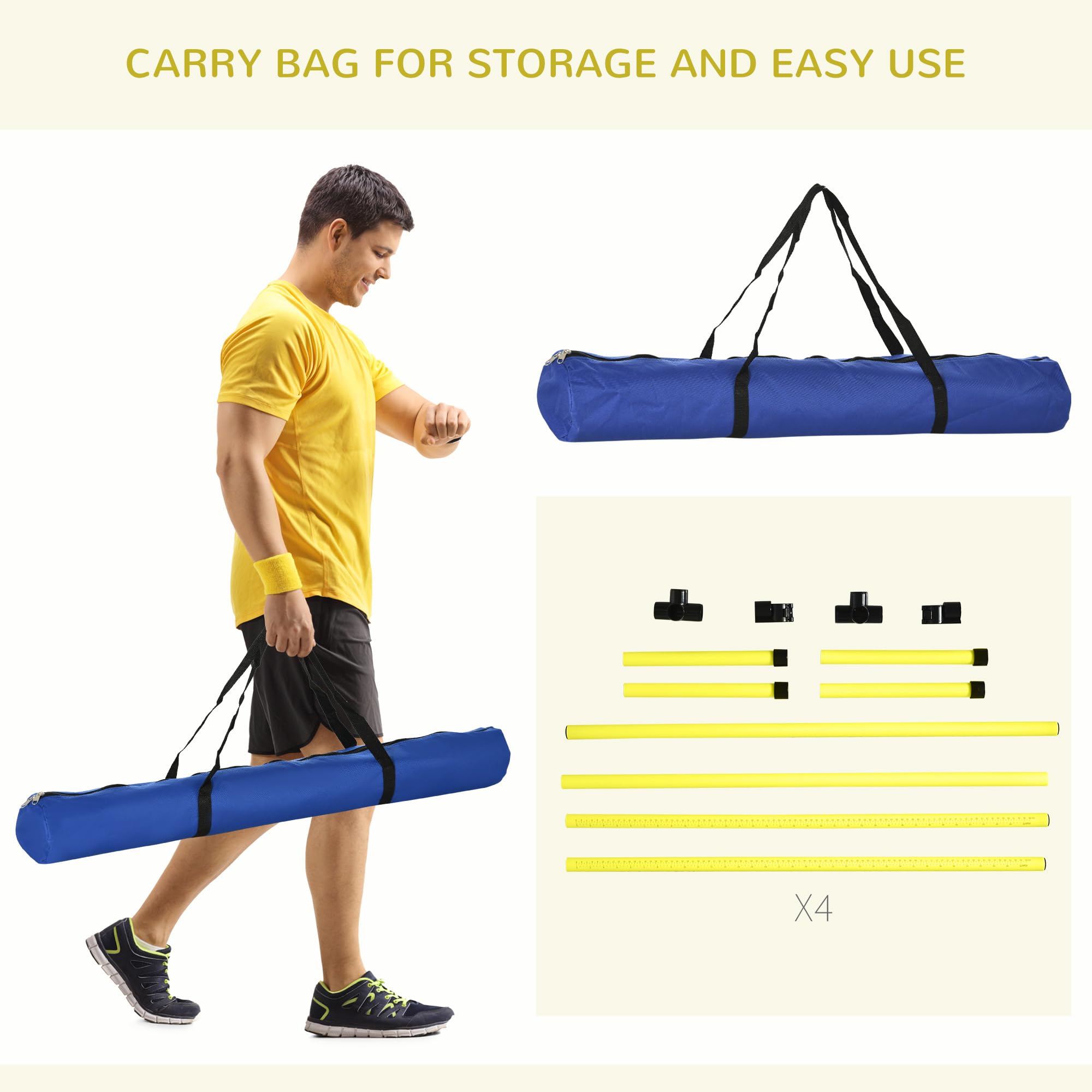 Pawhut 4 Piece Dog Agility Training Equipment For Dog Agility Course With Adjustable Height Jump Bars, Included Carry Bag, & Dis