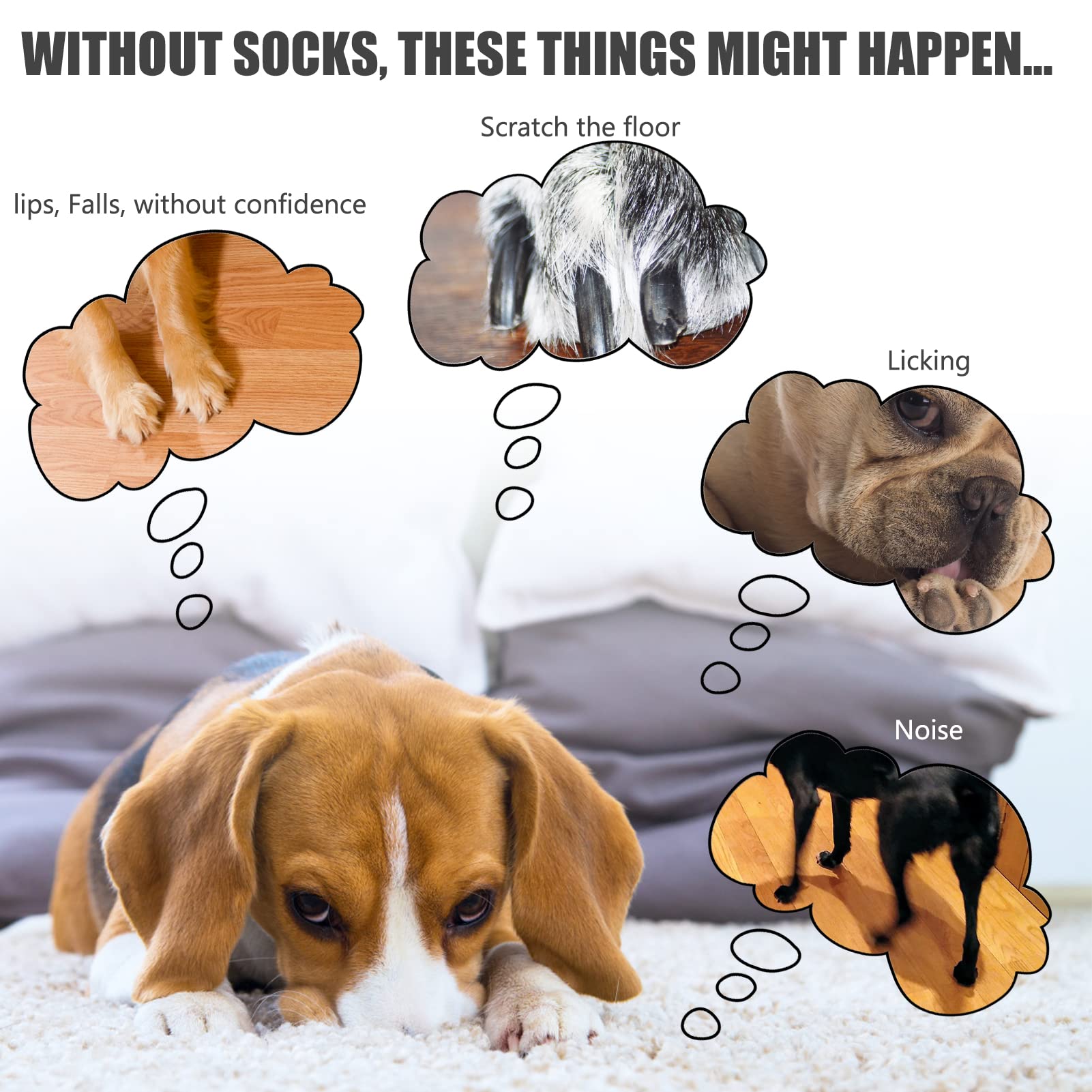 Pupteck Double Side Non-Slip Dog Socks For Hardwood Floors - 3 Pais Anti-Shedding Pet Grip Socks With Adjustable Magic Straps For Small Medium Large Doggies To Prevent Licking