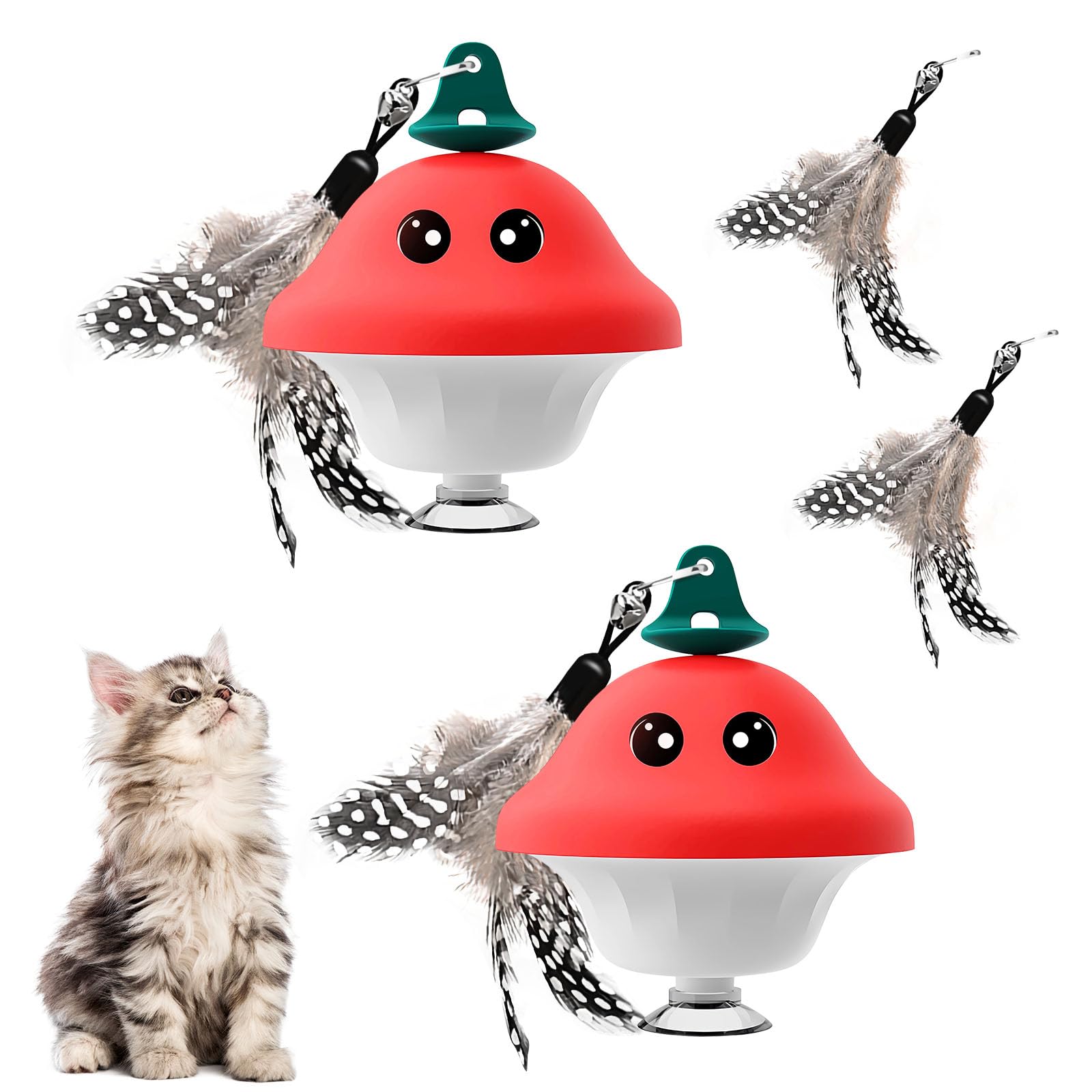 Aerbee Interactive Cat Toys With Suction Cup, 2Pcs Cute Mushroom Shape Cat Toys For Indoor Cats, Interactive Detachable Realisti