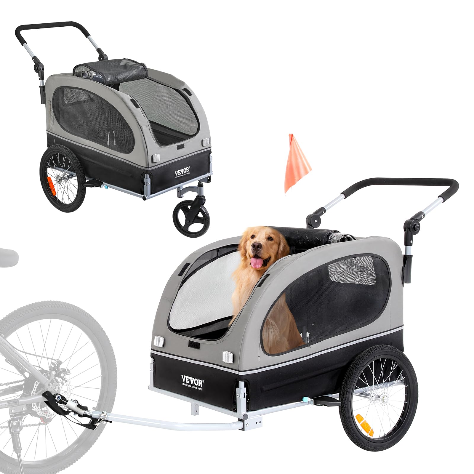 VEVOR Dog Bike Trailer, Supports up to 88 lbs, 2-in-1 Pet Stroller Cart Bicycle Carrier, Easy Folding Cart Frame with Quick Rele
