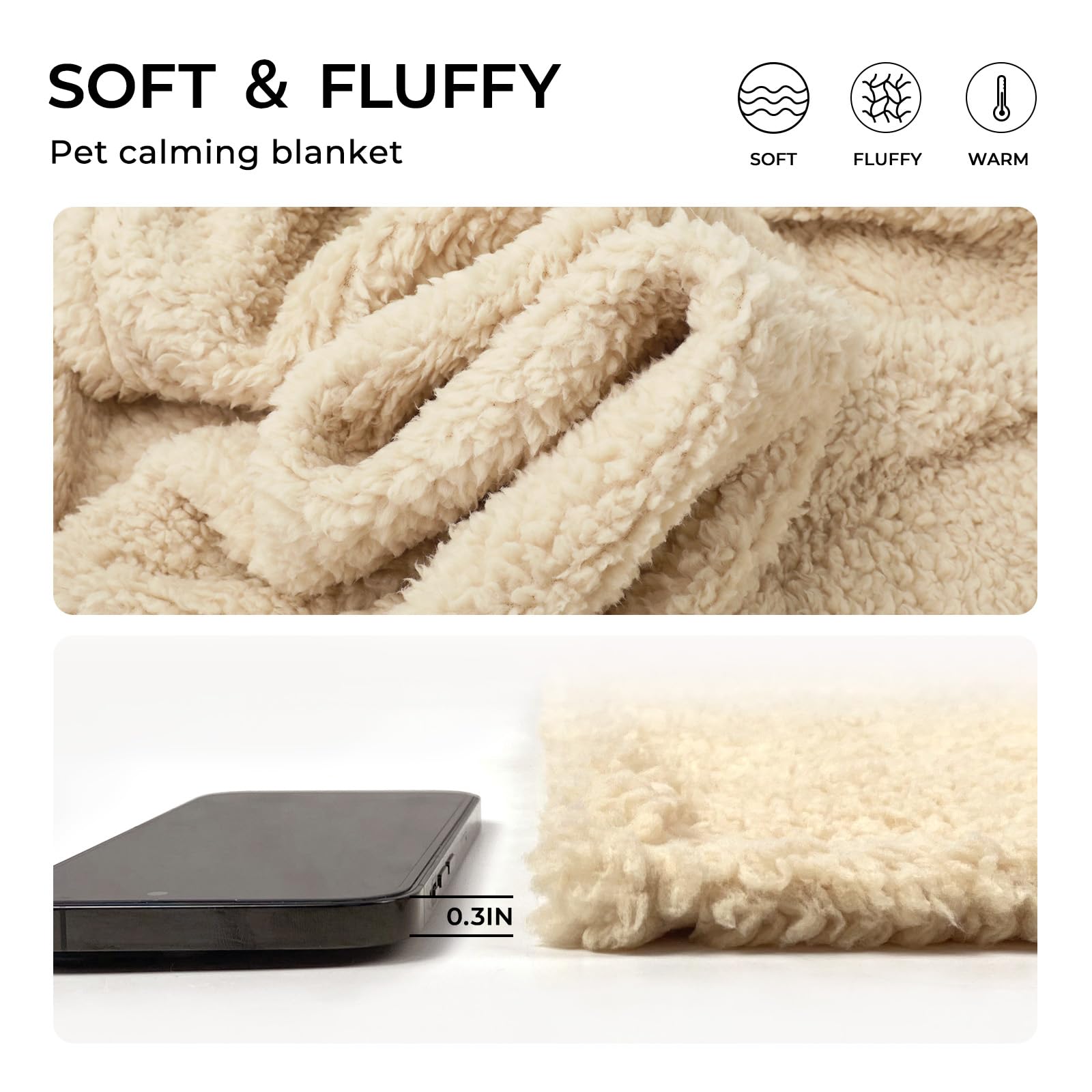 Premium Fleece Dog Blanket Soft Pet Sherpa Calming Blankets Throw For Dog Puppy Cat, Beige Medium (31X41)