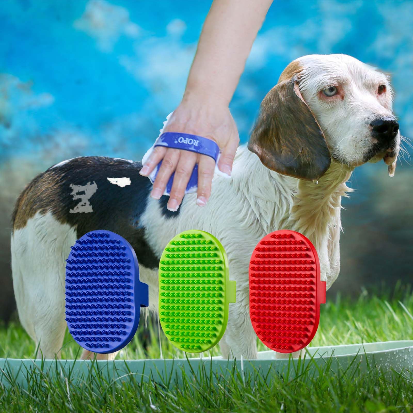 Dog Bath Brush, Ropo Rubber Massage Pet Shampoo Brush, Used For Pet Grooming, Removing Shedding Fur, Combing Tangles And Dead Fu