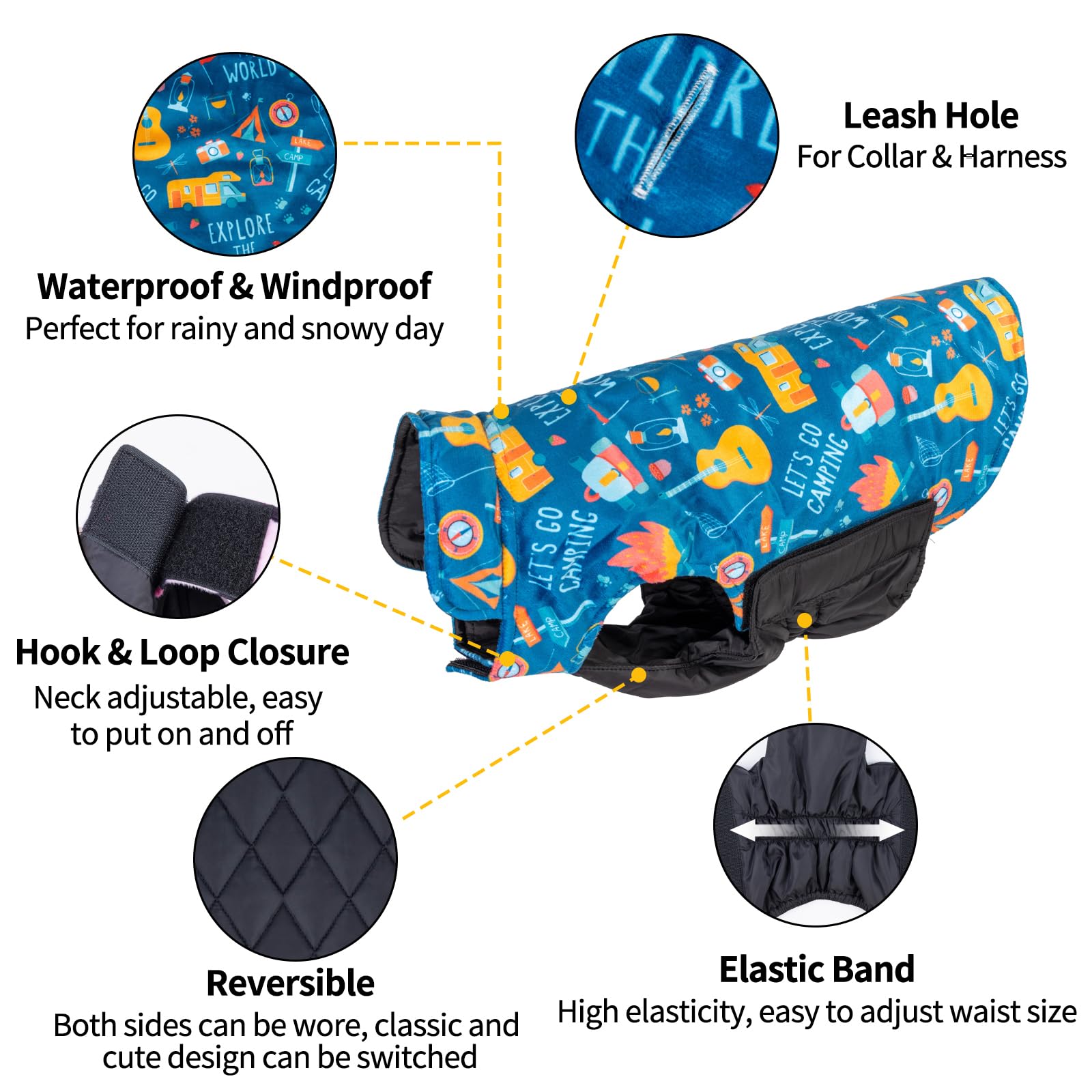 Cutebone Winter Dog Jacket - Reversible, Windproof & Waterproof, Thick Soft Coat With Leash Hole For Small, Medium & Large Dogs