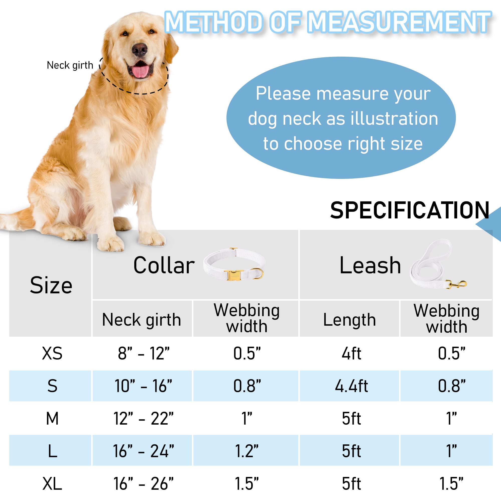 GAMUDA Velvet Dog Collar and Leash, Super Soft and Smooth, Heavy Duty Gold Buckle, Comfortable and Easy to Clean, Adjustable Col