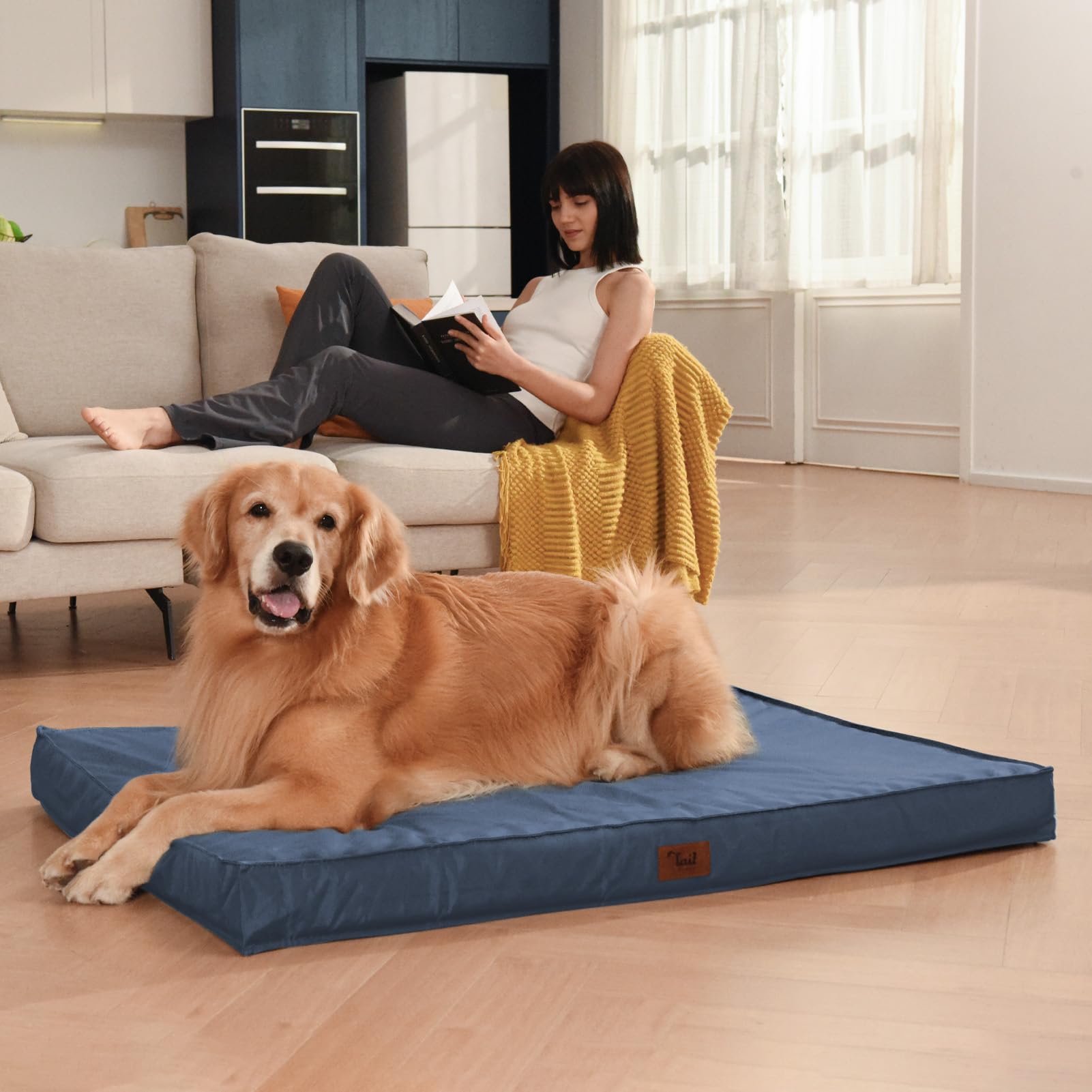 Tail Stories Outdoor Waterproof Dog Bed - XX-Large, Navy, Orthopedic Egg Foam, Washable Oxford Cover