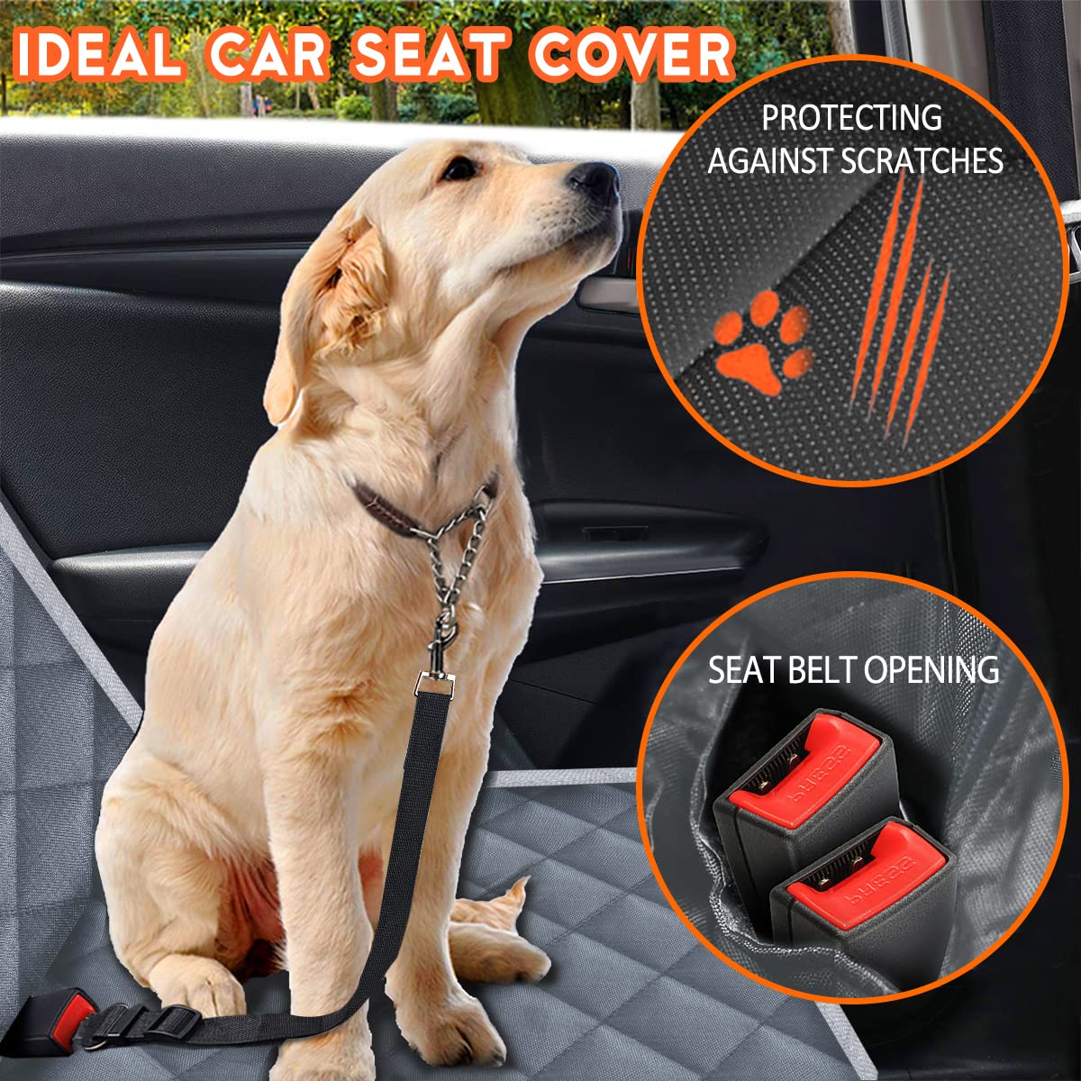 Yuntec Dog Car Cover - Waterproof Back Seat Protector, 53’’ x 47’’, Grey, Nonslip for Cars, Trucks, SUVs