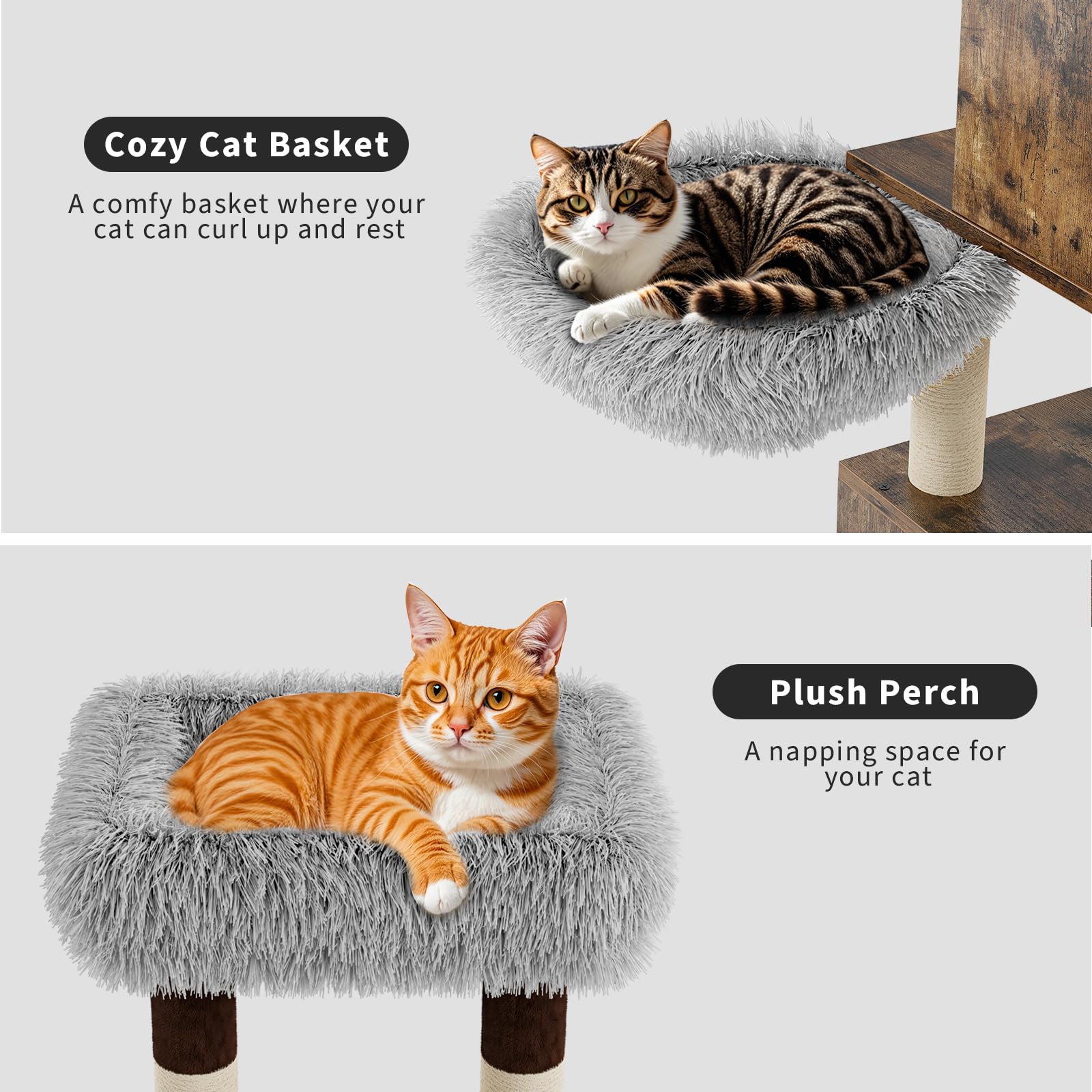 Litter Box Enclosure with Cat Tree Tower and Condo, Hidden Cat Washroom Furniture with Sisal Scratching Post & Soft Plush Perch,