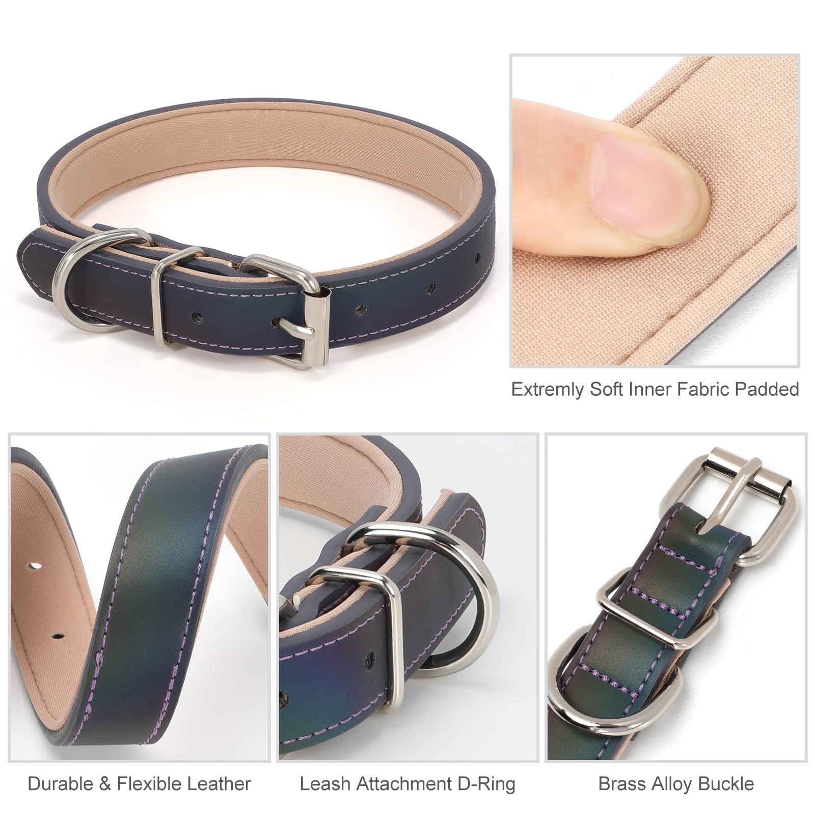 Whippy Leather Dog Collar For Medium Large Dog Adjustable Soft Leather Padded Puppy Collar With Alloy Buckle Heavy Duty Waterpro