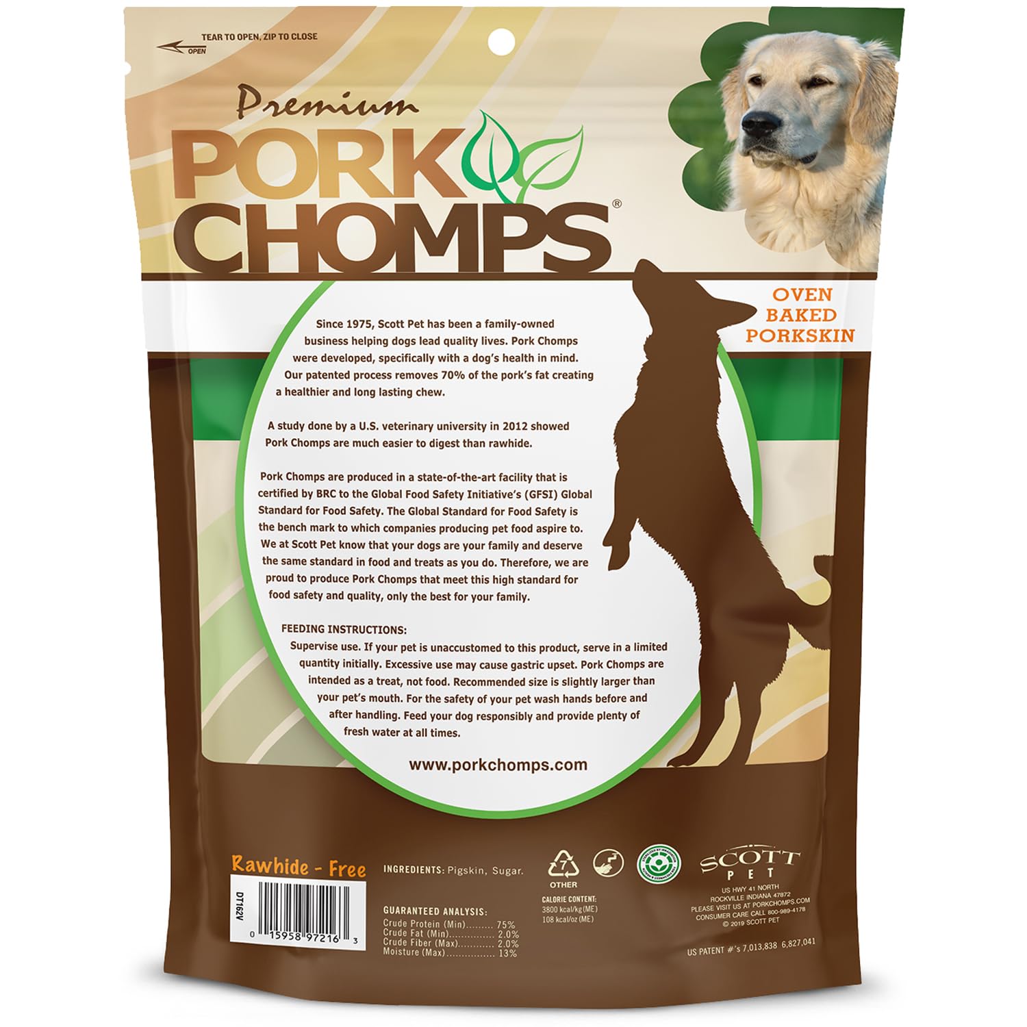 Pork Chomps Baked Pork Skin Dog Chews, 4-inch strips, 10oz Bag