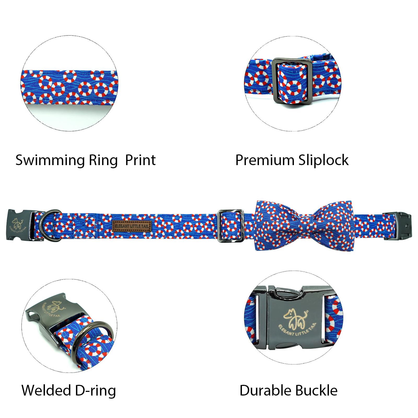 Elegant Little Tail Dog Collar, Blue Color Pet Collar With Bow Dog Durable Summer Dog Collars Bows Girl Pet Gift Adjustable Dog