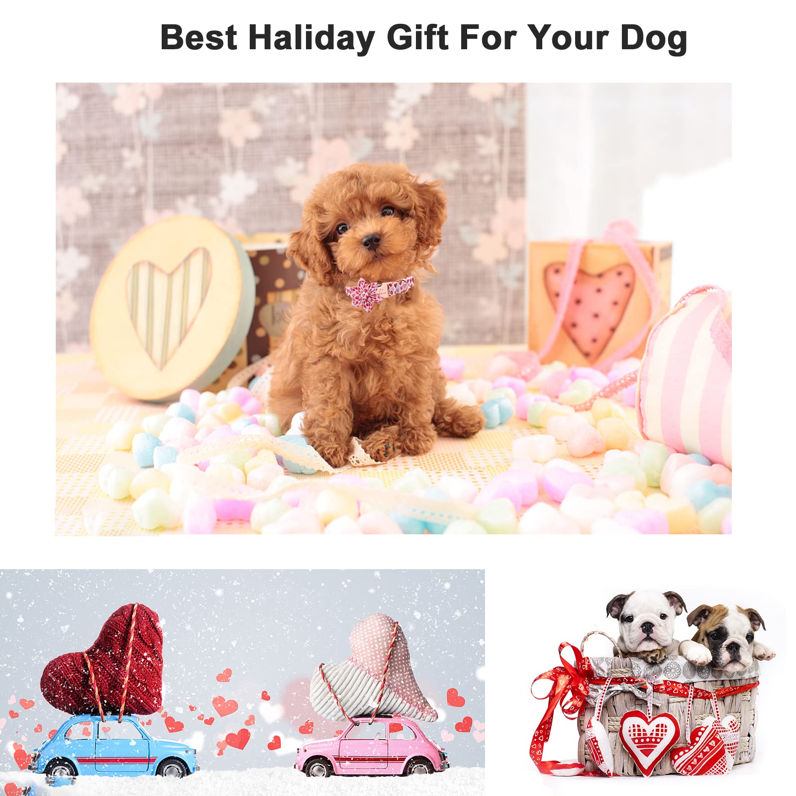 Babole Pet Valentine'S Day Dog Collar With Bow Tie,White Red Pink Love Male Dog Collar With Safety Metal Buckle Adjustable Puppy Collars For Small Medium Large Boy & Girl Dog,Xl-Neck 16'-26'