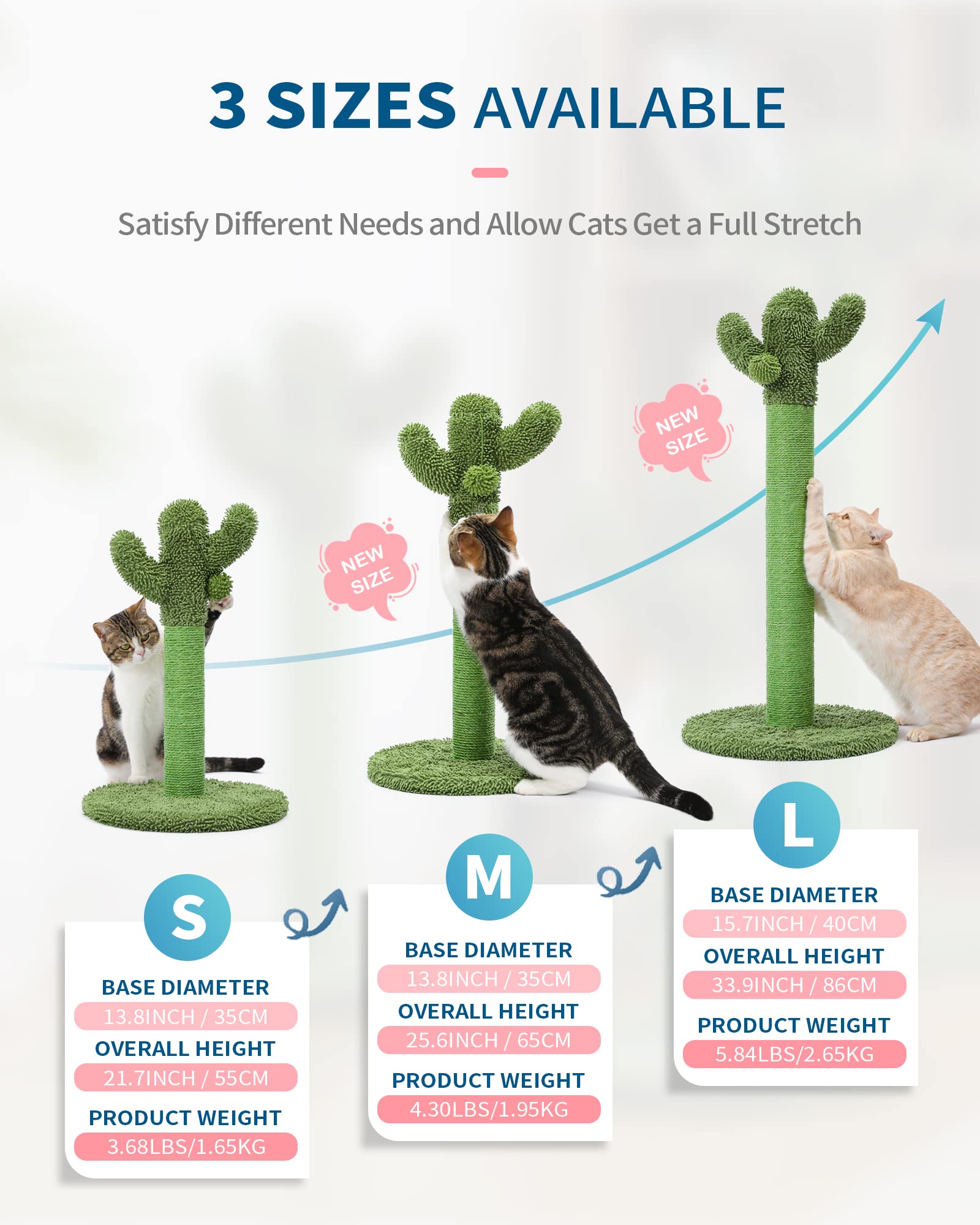 MADE 4 PETS Cat Scratching Post - Cactus Design, Sisal Rope, Medium 25.6", Green, Model MAMT0169-M, Indoor Claw Scratcher with