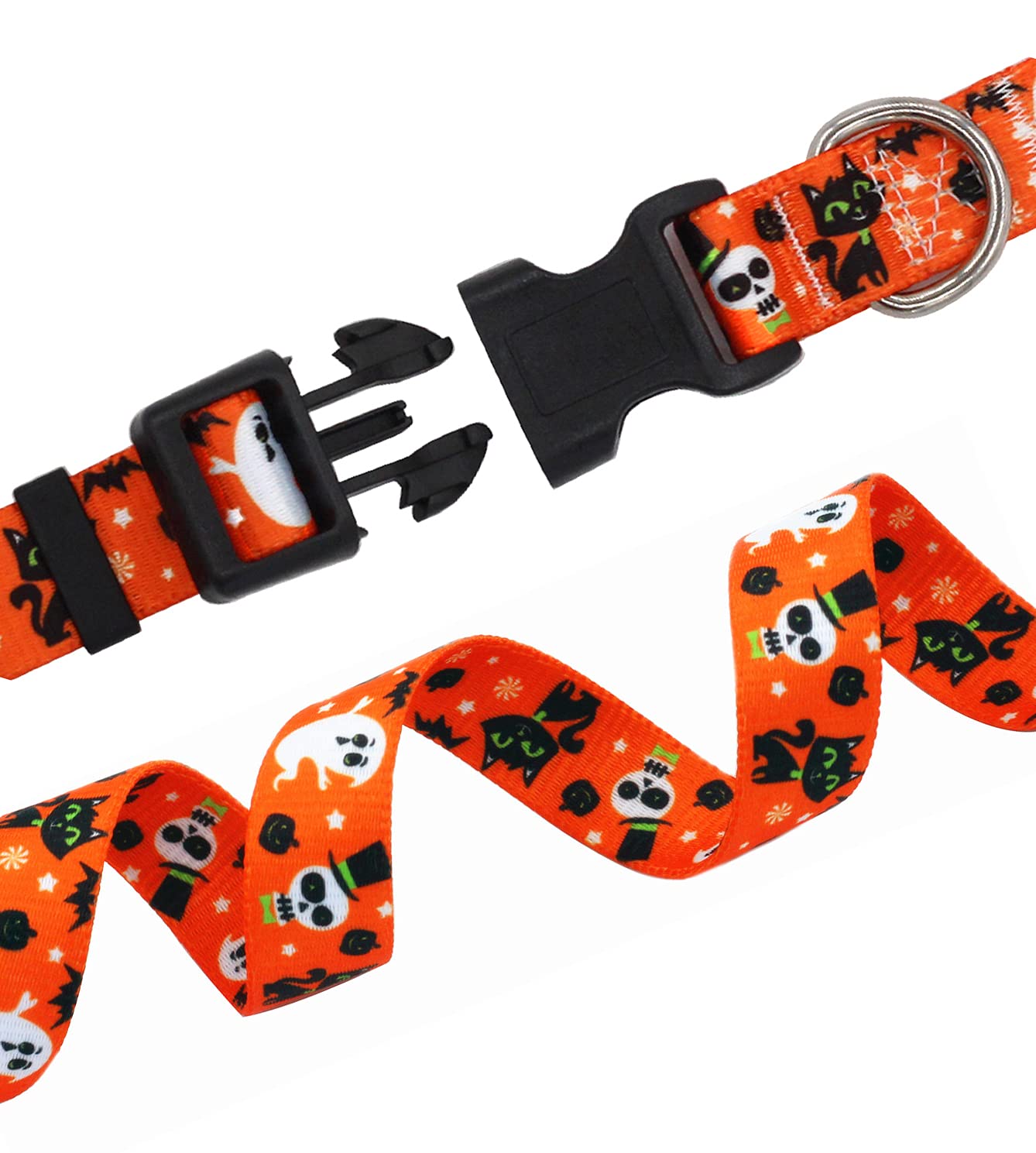 Mihqy Halloween Dog Collar - Pumpkin Bat Ghost Pattern - Adjustable For Small Medium Large Dogs(Halloween,Xs)