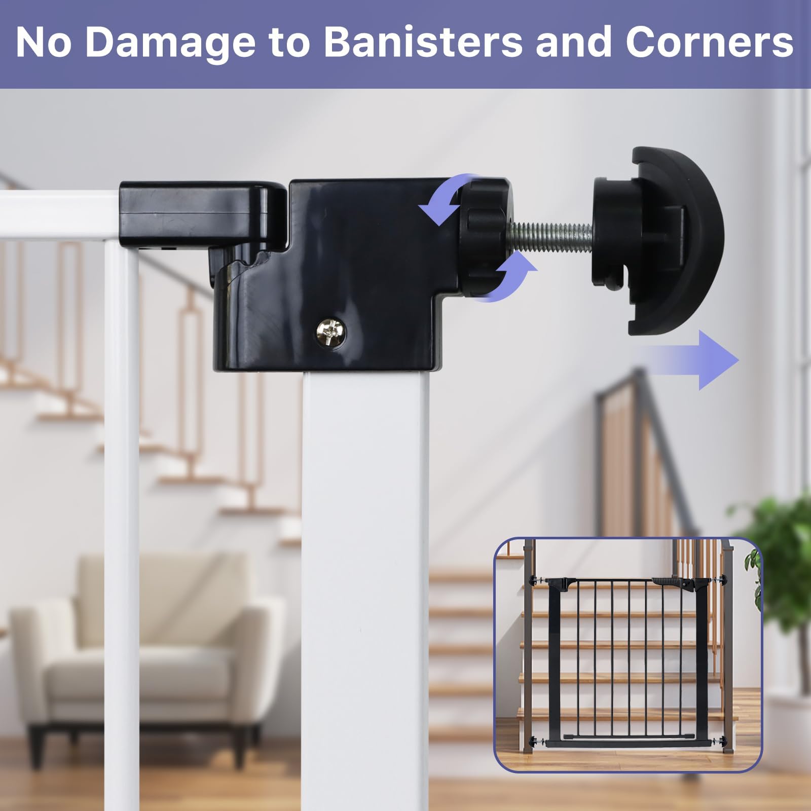 Baby Gate Banister Adapter Kit (2 Pack) Universal Hardware For Pressure Mounted Dog Gate For Stairs Banister To Wall Baby Gate Hardware Stair Gate Banister Baby Gate Extender Work On Stairs, Black
