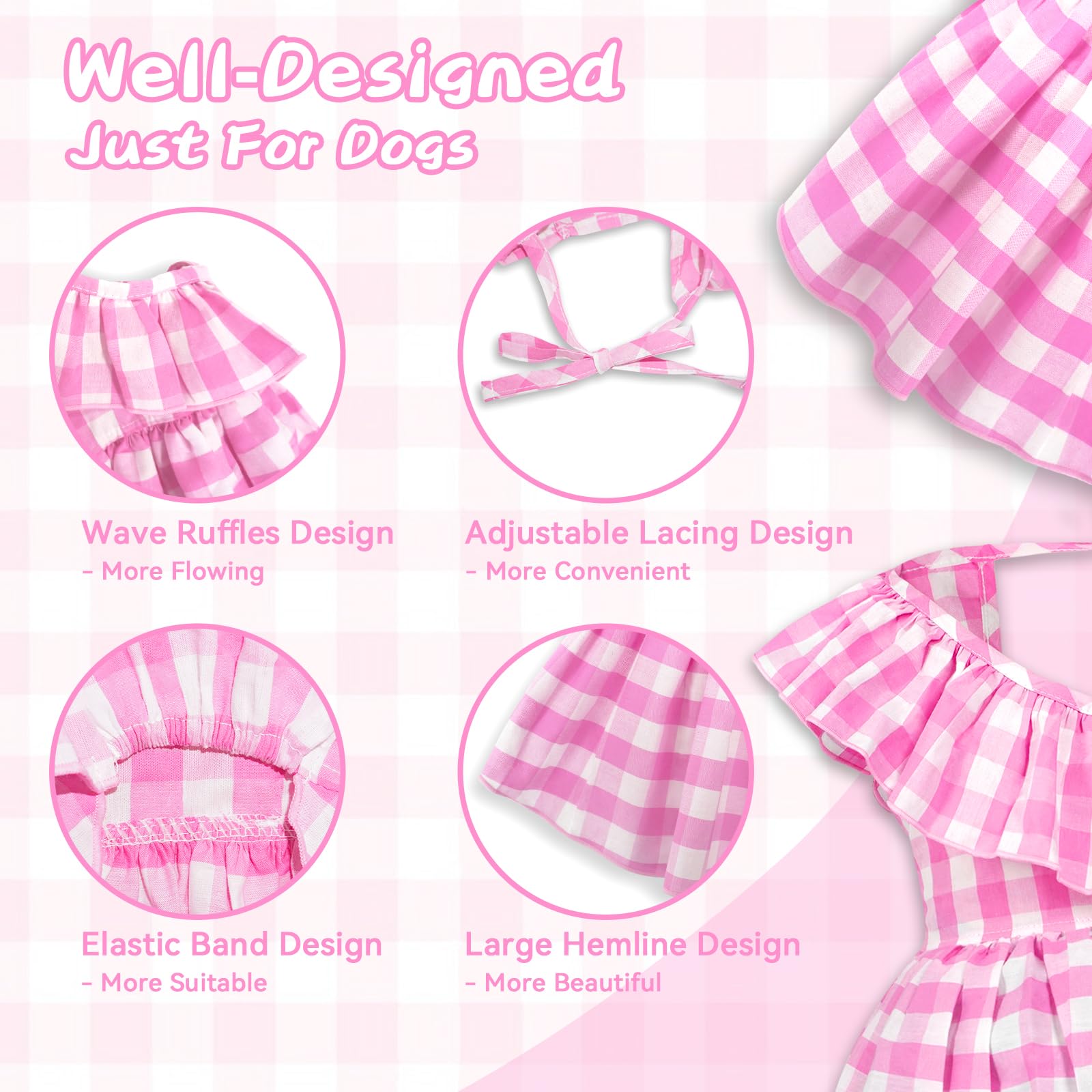 Topkins Dog Dress, Dog Princess Dress With Lace-Up, Dog Birthday Dress With Pretty Prints For Small Dog (Pink, M)