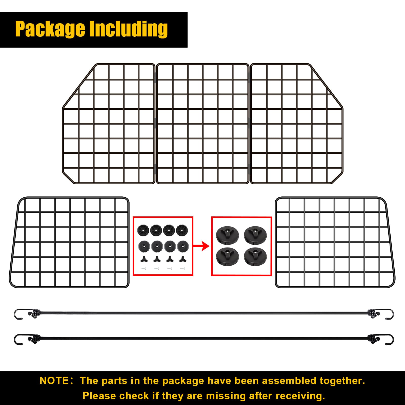 Gtongoko Dog Car Barriers for SUVs, Heavy-Duty Wire Mesh, Universal Fit, Black, Model GT-WL-PET, Includes 2 Elastic Ropes
