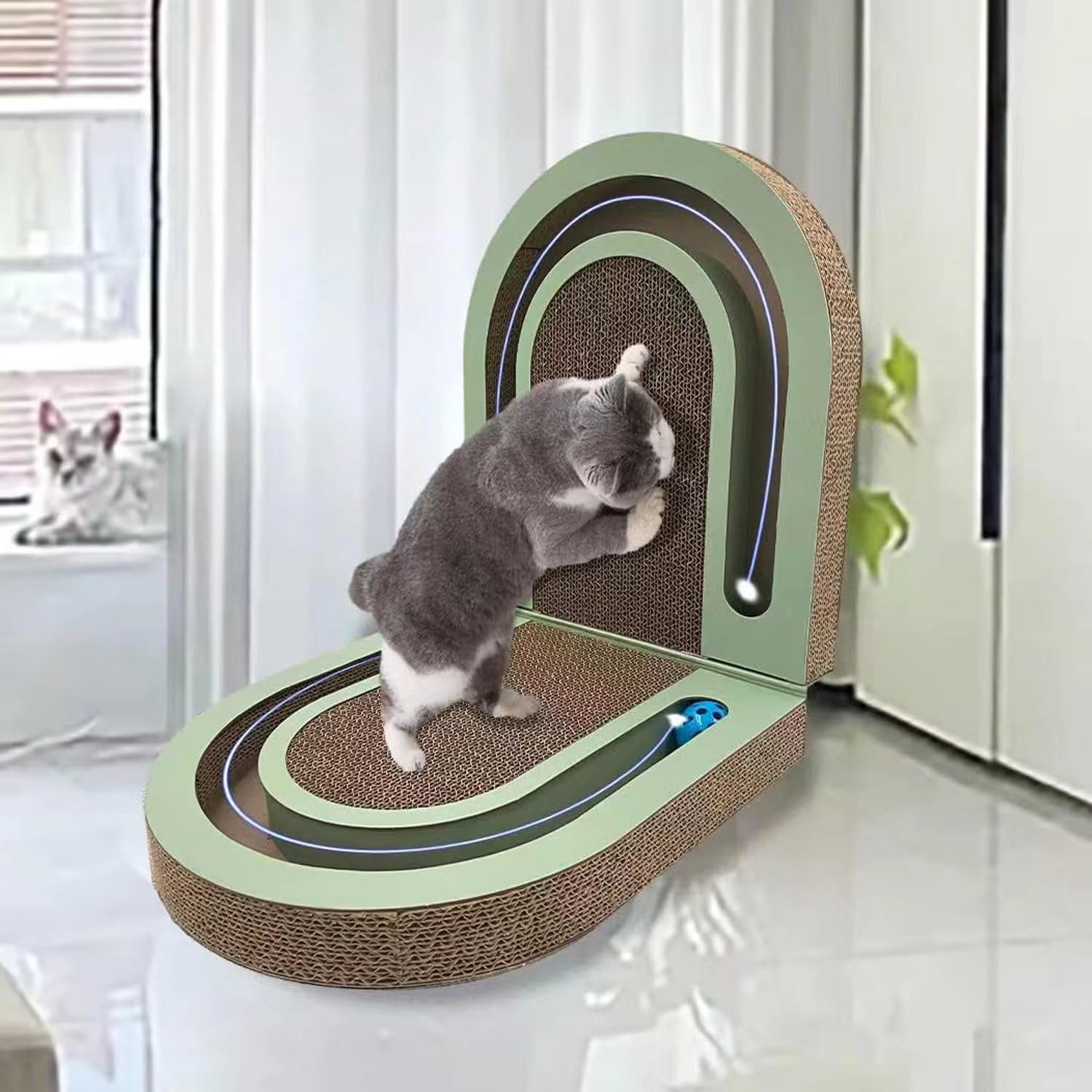 Leqos Extra Long 26'' Folding Cat Scratch Pad With Chasing Bells Double Sided Interactive Cardboard Cat Scratcher Cat Scratching