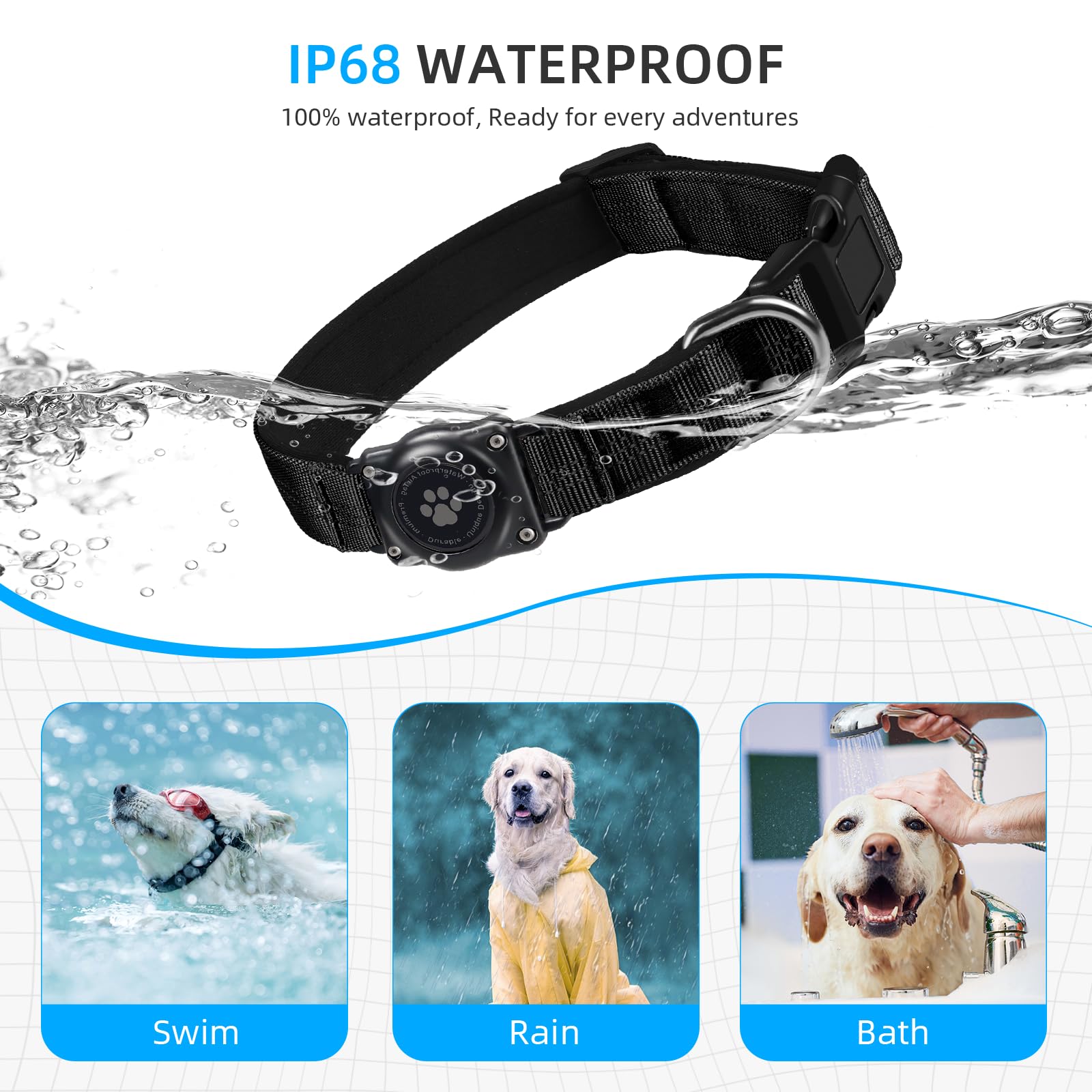 Reflective Air Tag Dog Collar - 100% Waterproof Dog Collar AirTag Holder | Extra-Durable, Soft Padded AirTag Dog Collars for Sma