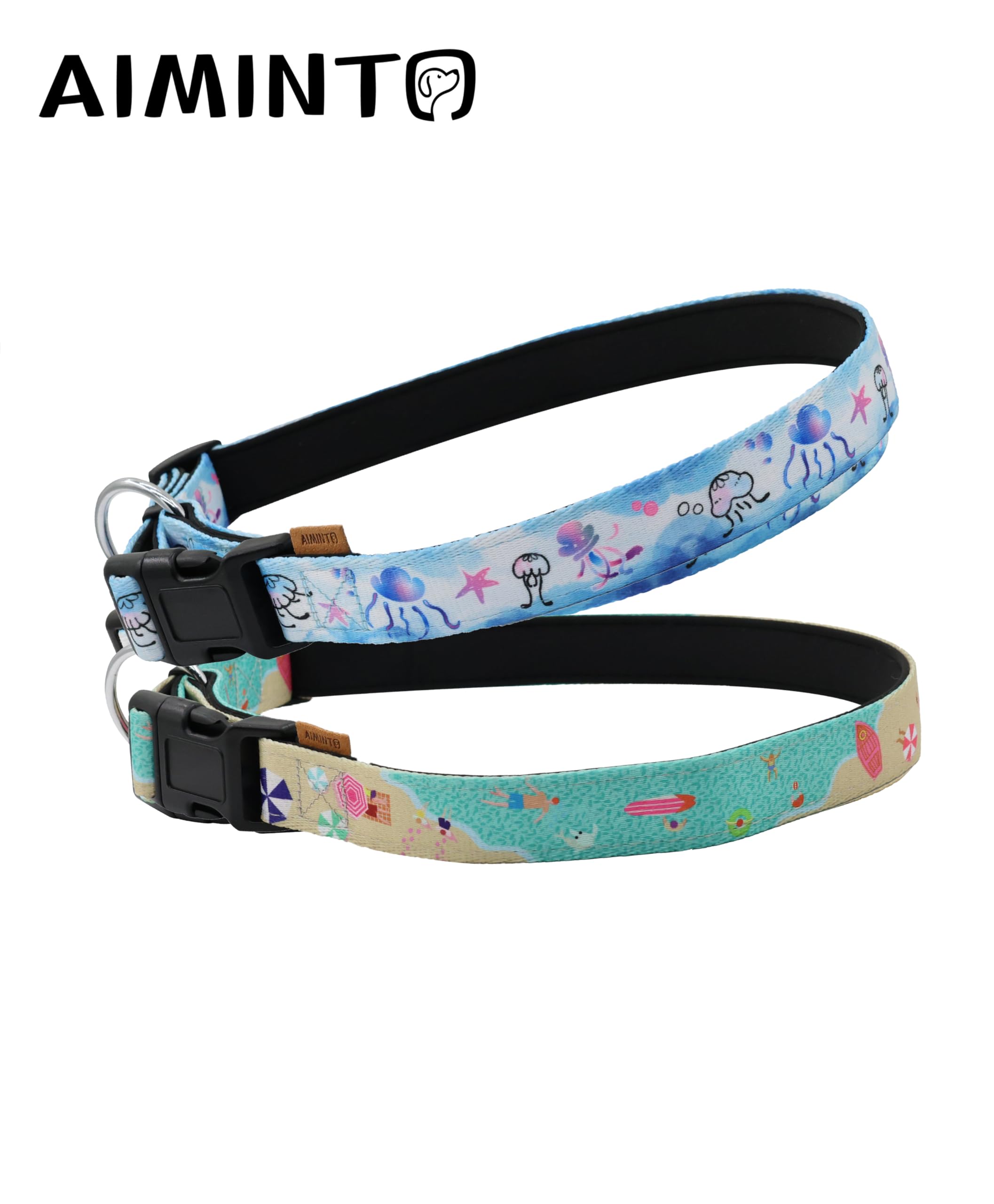 Aiminto Dog Collar, Cute Jellyfish In Ocean Pattern, Neoprene Padded And Adjustable Collar With Quick Release Buckle, Reinforced