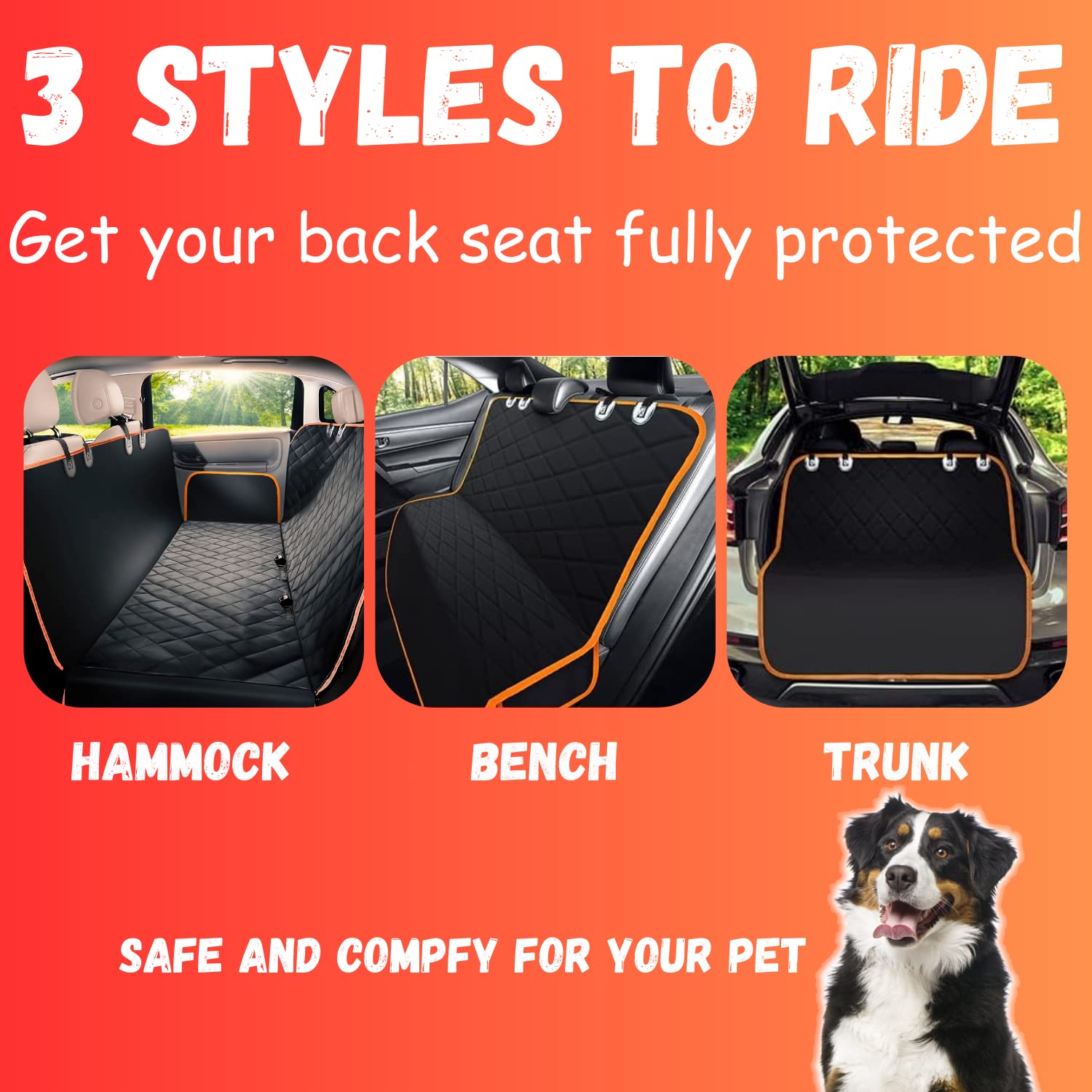 Dog Car Seat Cover For Back Seat For Xl Cars, Suvs & Trucks - Durable Car Cover Protector For Dogs, Nonslip Backseat Dog Hammock, Waterproof Scratchproof Protection Against Dirt, Pet Fur W/Side Flaps