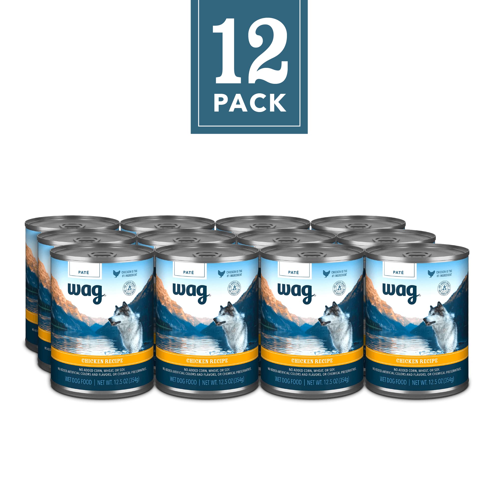 Amazon Brand - Wag Pate Canned Dog Food, Chicken Recipe, 12.5 Ounce (Pack of 12)