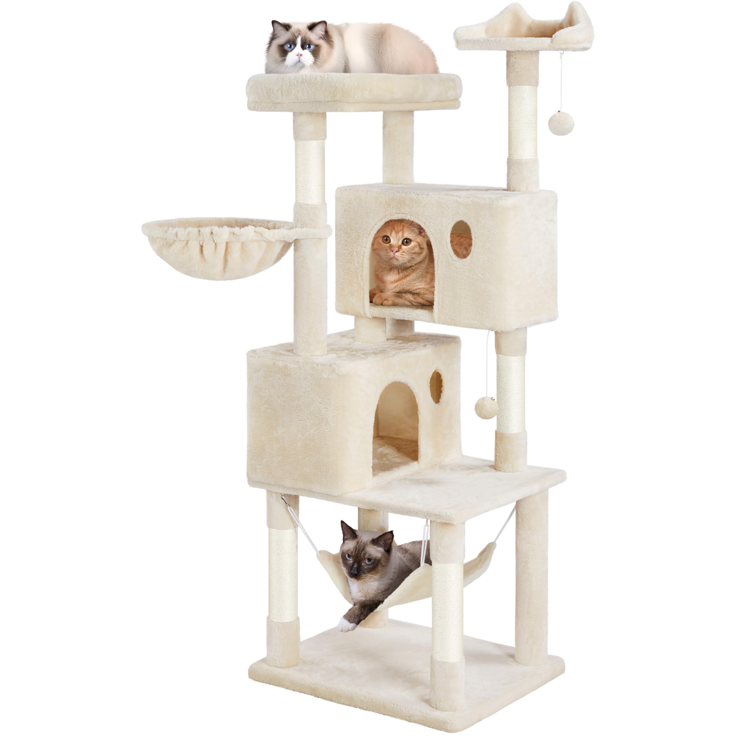 Yaheetech 64.5in Cat Tree Cat Tower Scratching Post, Plush Cover Cat Condo Bed Furniture with Hammock, Platform, Perch for Extra