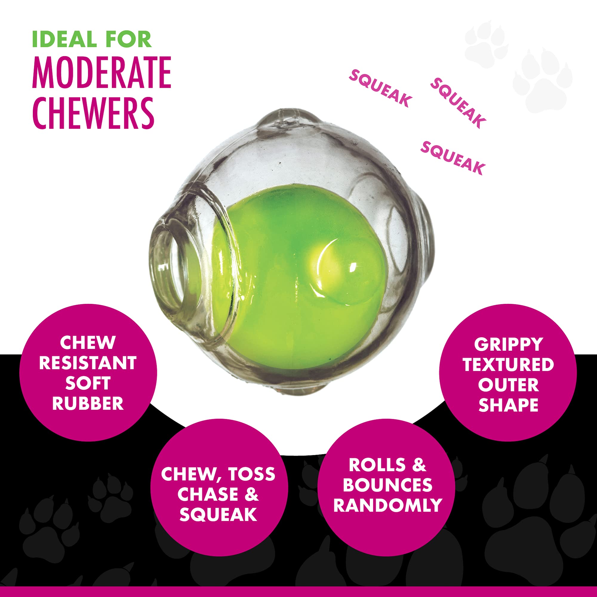 Chase 'N Chomp Dog Amazing Squeaker Ball Toy For Pets, Clear, 3.5 Inch, All Breed Sizes