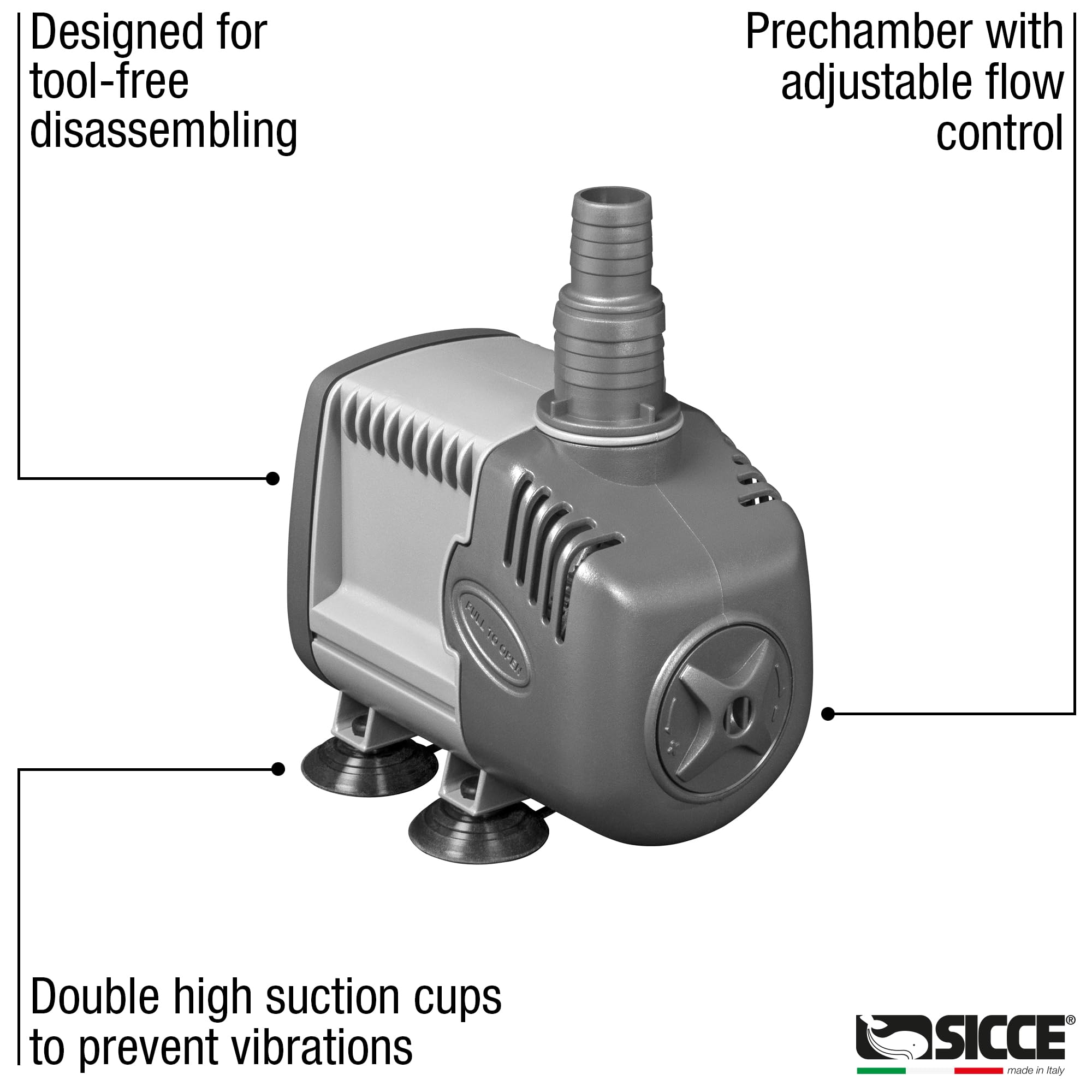 Sicce Syncra Silent 1.0 Multifunction 251 Gph Submersible Water Pump | Italian Made 16W Ultra Quiet Durable Aquarium Fish Tank, Fountain, Pond, Hydroponics, Terrarium Black | Freshwater & Saltwater