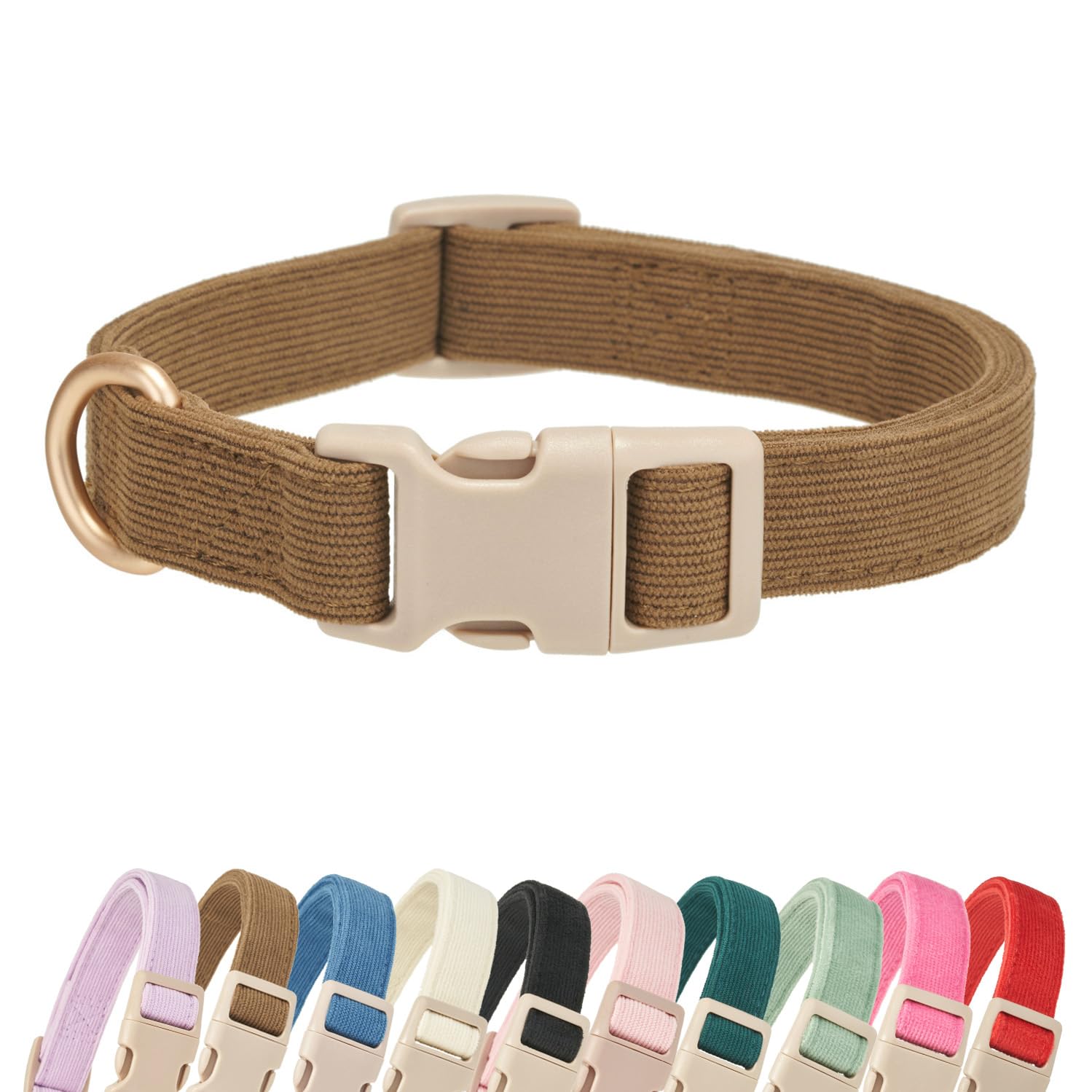 Yudote Soft Cotton Dog Collar Adjustable Corduroy Dog Collars For Small Medium Large Boy Dogs(Brown,Small)