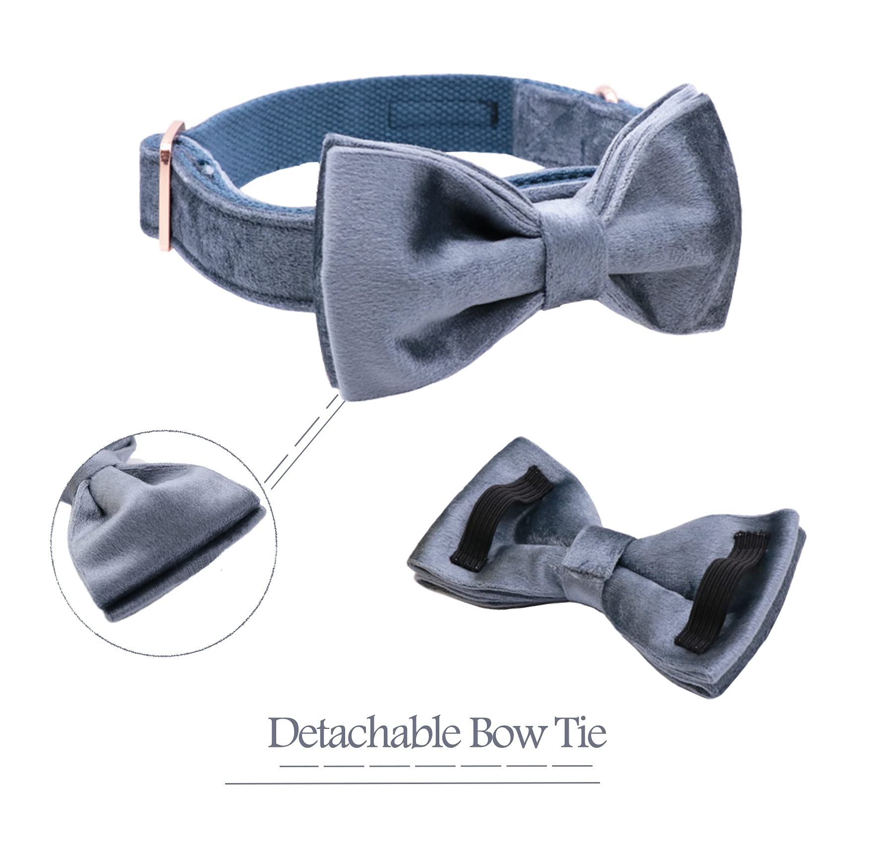 ARING PET Bowtie Dog Collar,Velvet Dog Collars with Detachable Bowtie, Cute &Comfortable Dog Collar, Blue Large.