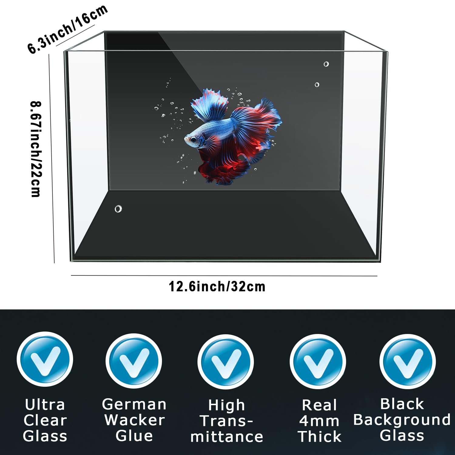 Ipriro 3 Gallon 12.6    L Fish Nano Glass Aquarium, With Separator Plate For Betta, Multi-Functional Square Fish Tank With Filte