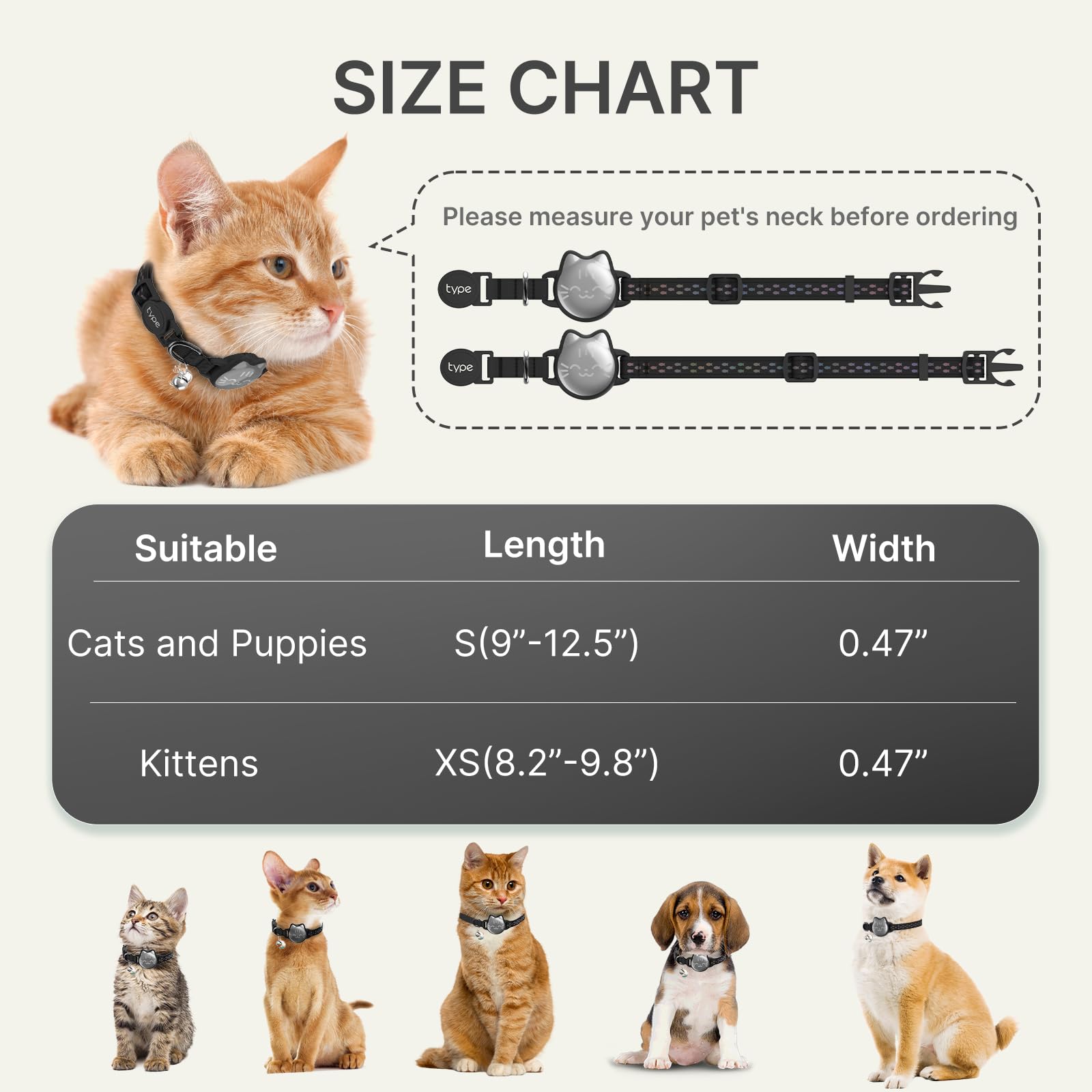 Waterproof Airtag Cat Collar, Breakaway Cat Airtag Collar With Luminous & Reflective Fish Pattern, Lightweight Kitten Collar For Apple Air Tag, Hidden Gps Tracker Holder For Cats, Kittens(9-13')